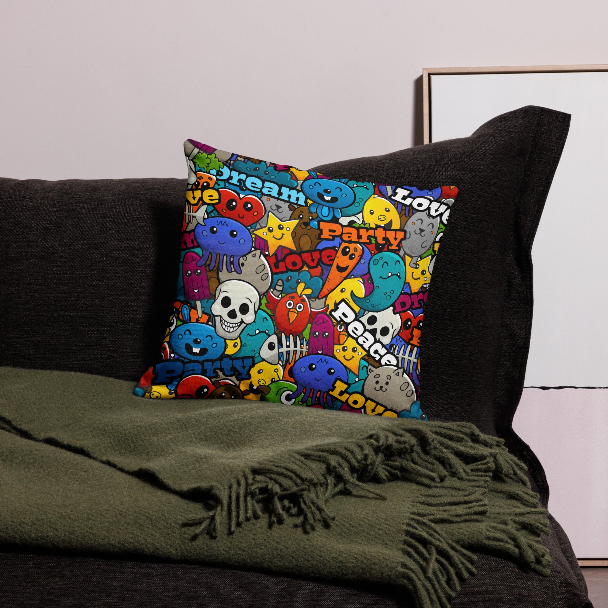 Funny Colorful Graffiti Characters All-Over Print Premium Pillow