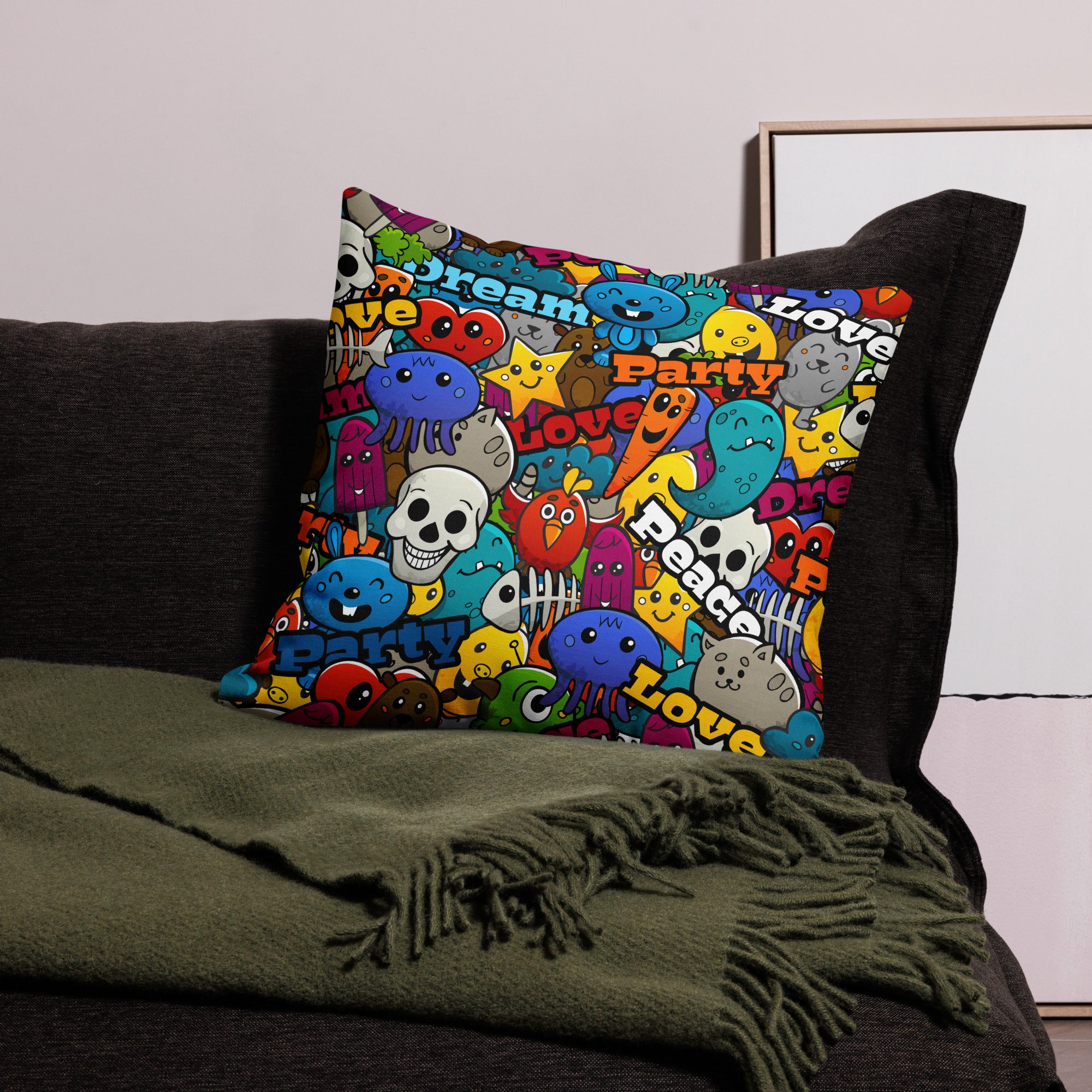 Funny Colorful Graffiti Characters All-Over Print Premium Pillow