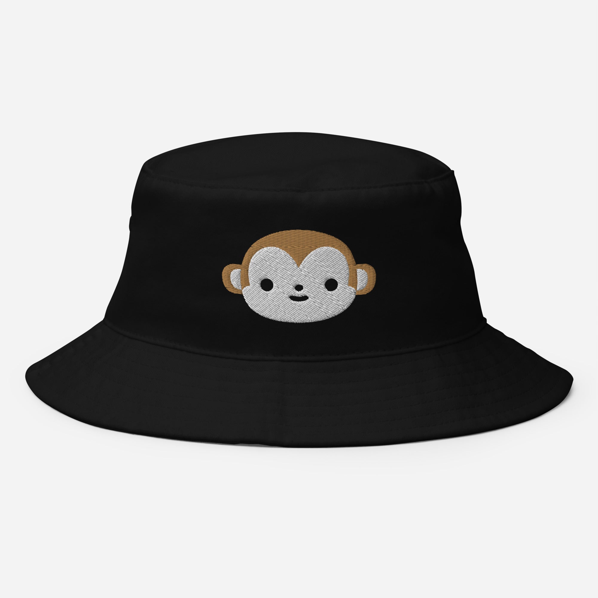 Brown Monkey Bucket Hat, Embroidered Wild Animal Bucket Hat, Handmade Cartoon Monkey Unisex Cotton Sun Hat