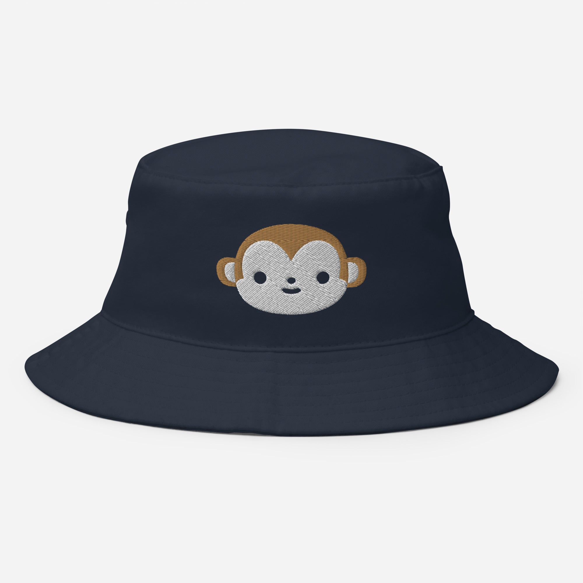 Brown Monkey Bucket Hat, Embroidered Wild Animal Bucket Hat, Handmade Cartoon Monkey Unisex Cotton Sun Hat