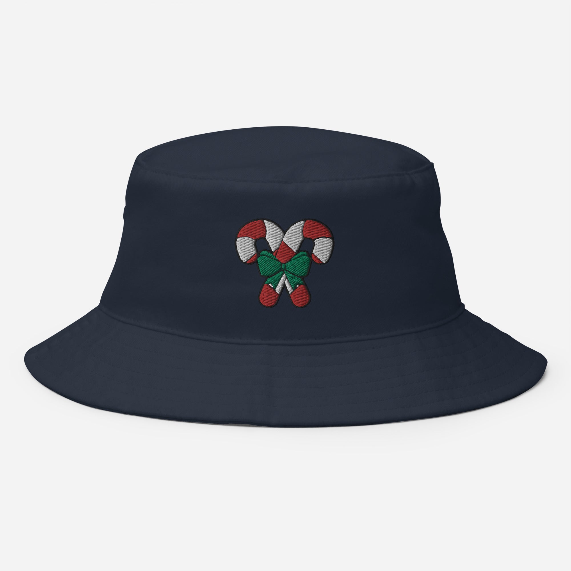 Candy Cane Bucket Hat, Embroidered Christmas Bucket Hat, Handmade Xmas Festive Unisex Cotton Sun Hat