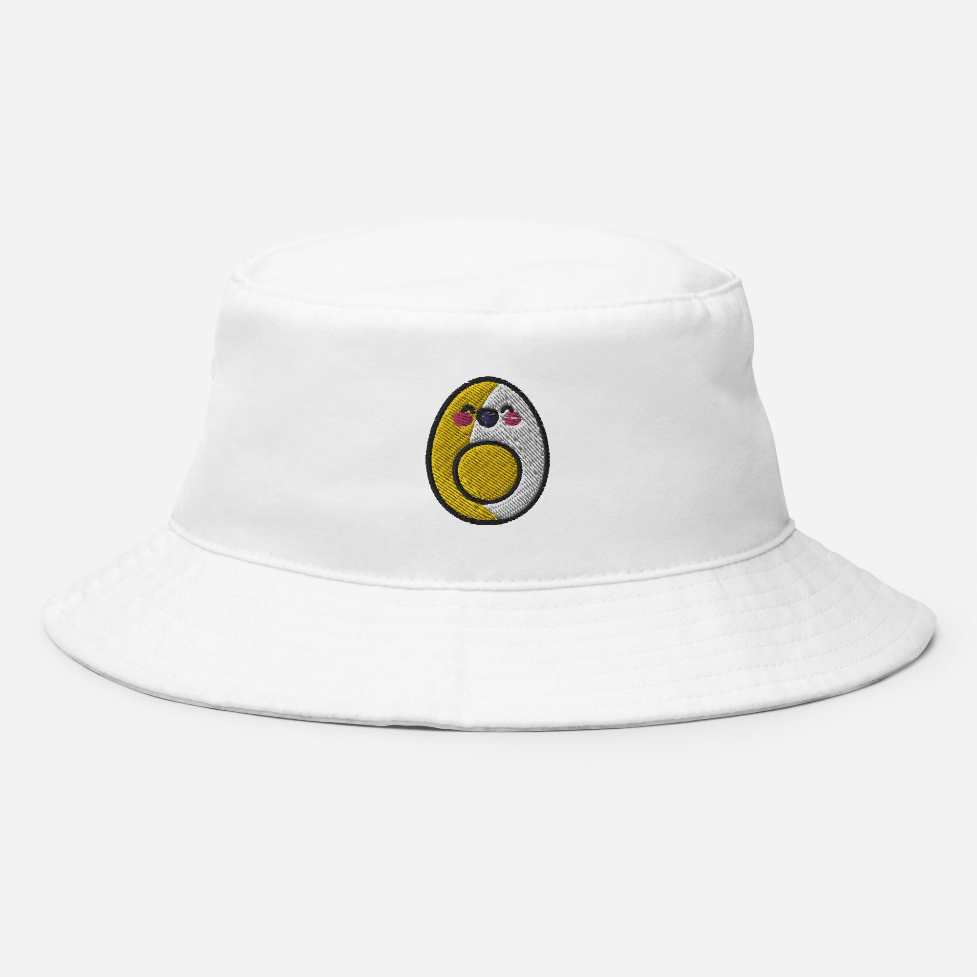 Boiled Egg Bucket Hat, Embroidered Cartoon Egg Bucket Hat, Handmade Egg Face Unisex Cotton Sun Hat