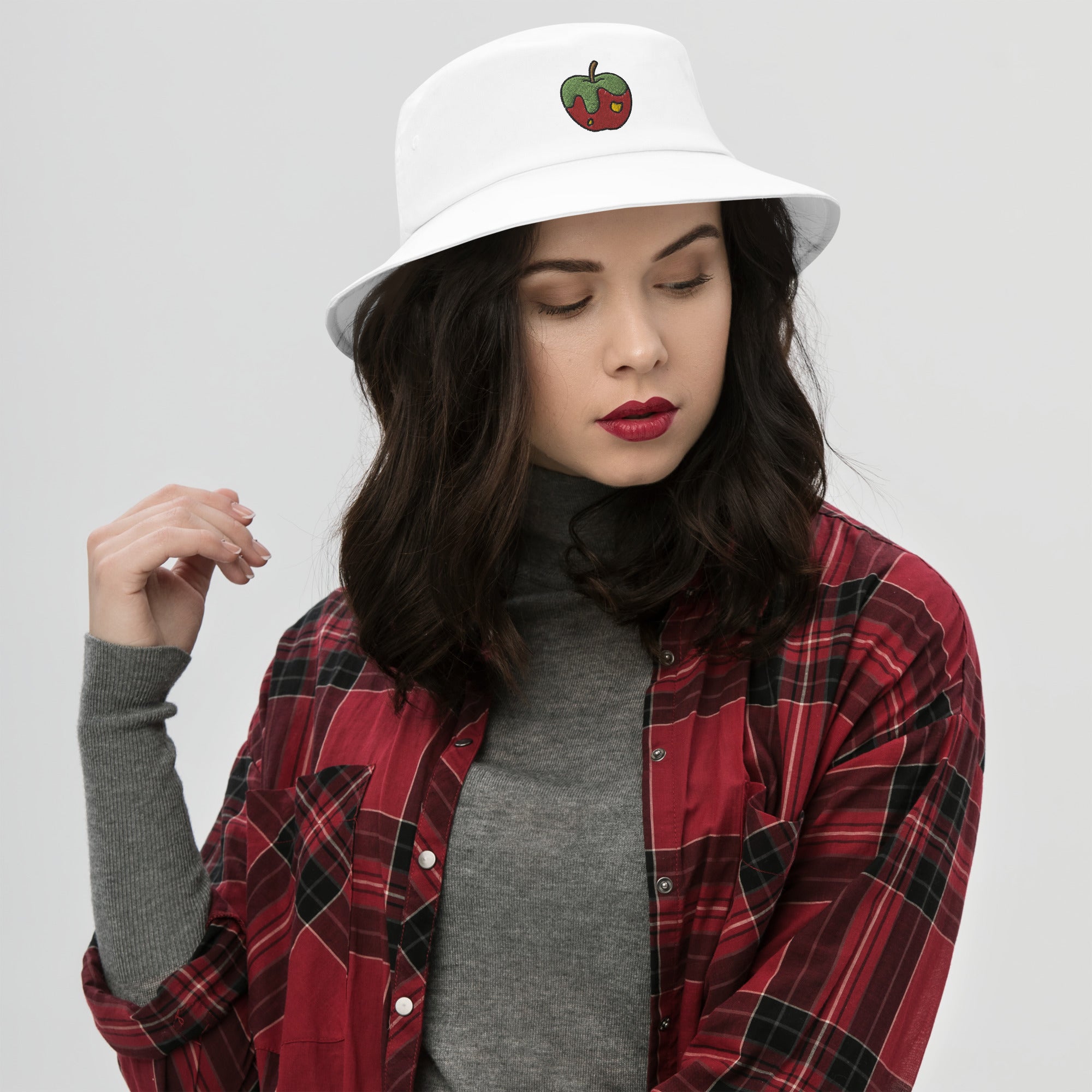 Apple Fruit Bucket Hat, Embroidered Bucket Hat, Handmade Unisex Cotton Sun Hat - Multiple Colors