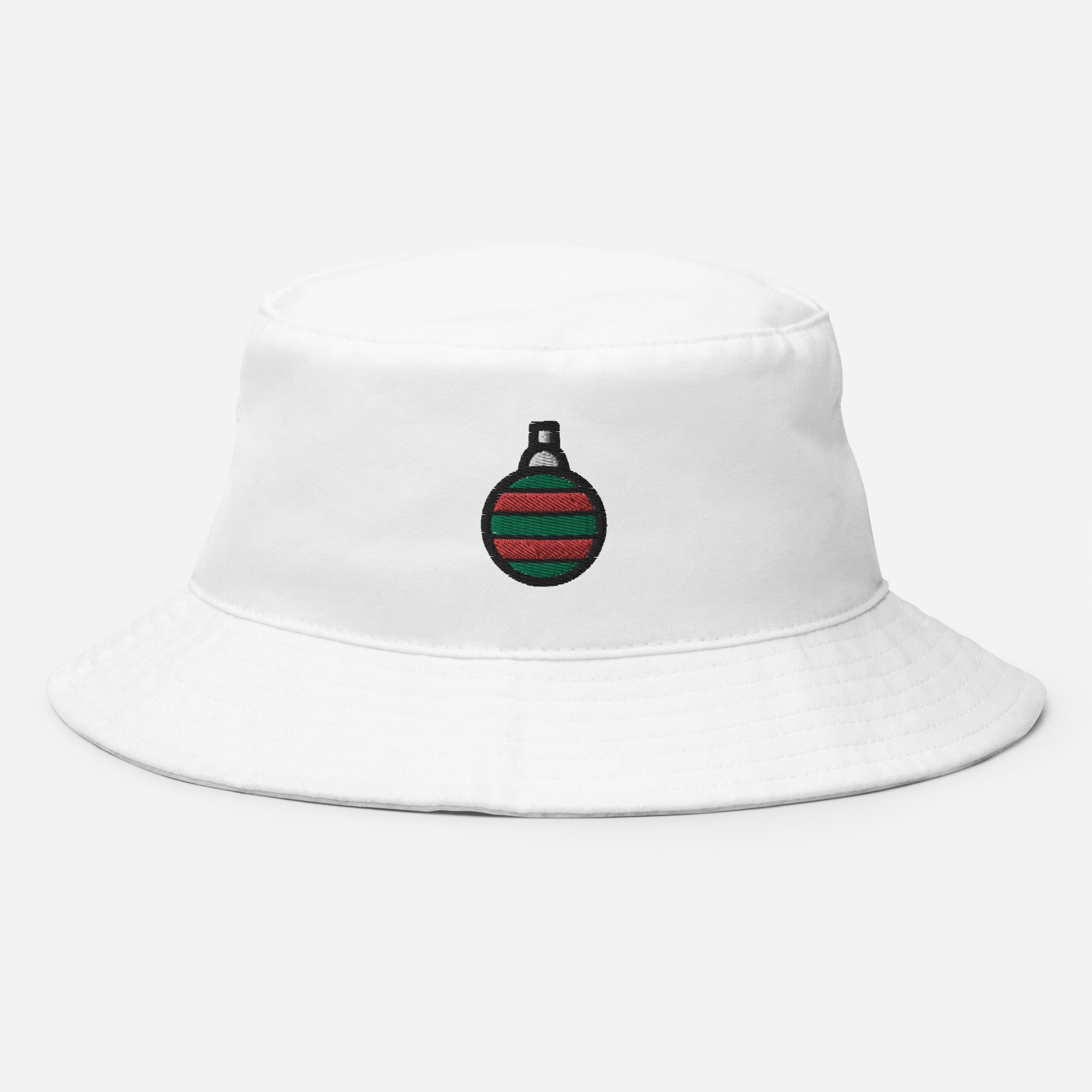 Christmas Ball Bucket Hat, Embroidered Christmas Bucket Hat, Handmade Xmas Festive Unisex Cotton Sun Hat