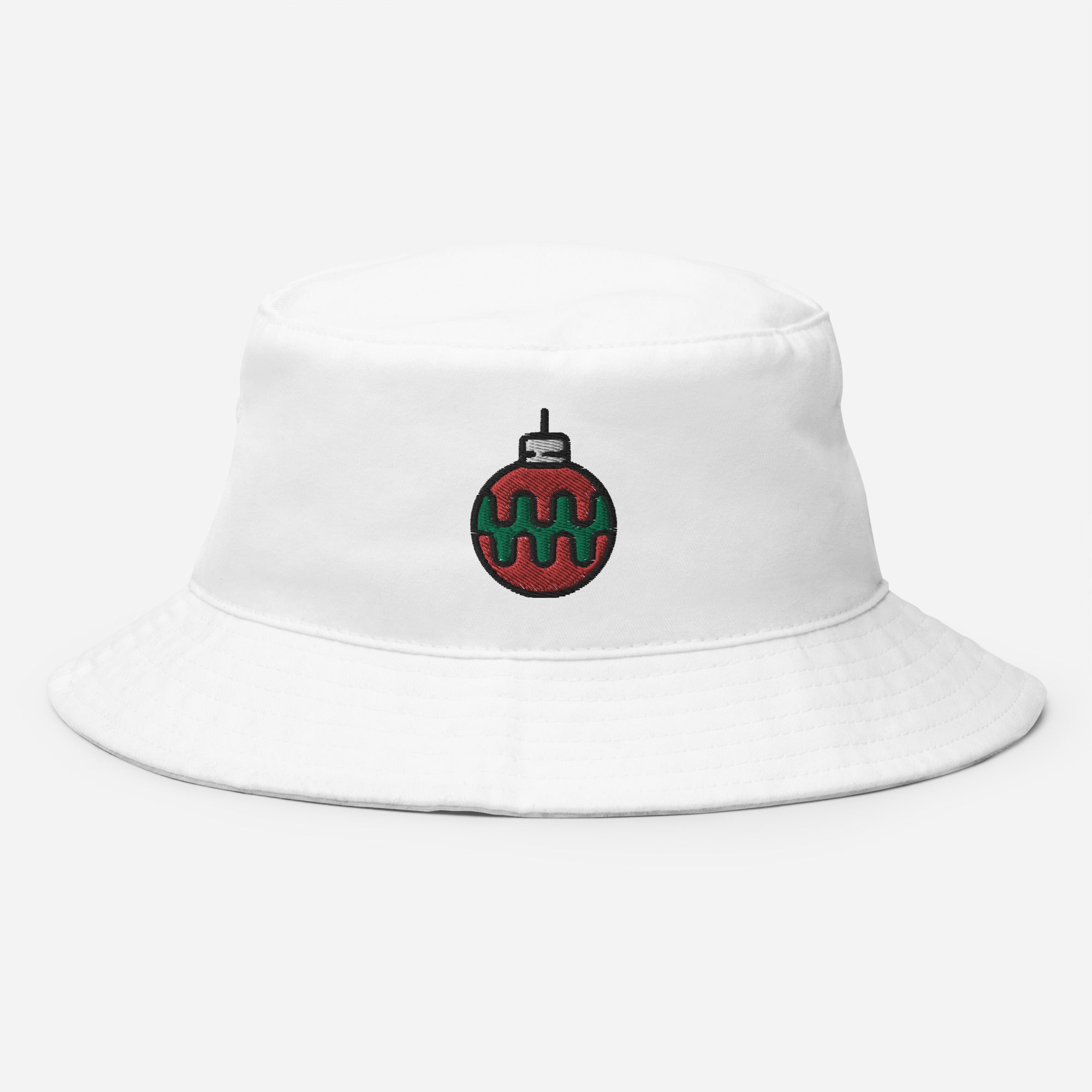 Christmas Ornament Bucket Hat, Embroidered Christmas Decor Bucket Hat, Handmade Xmas Festive Unisex Cotton Sun Hat