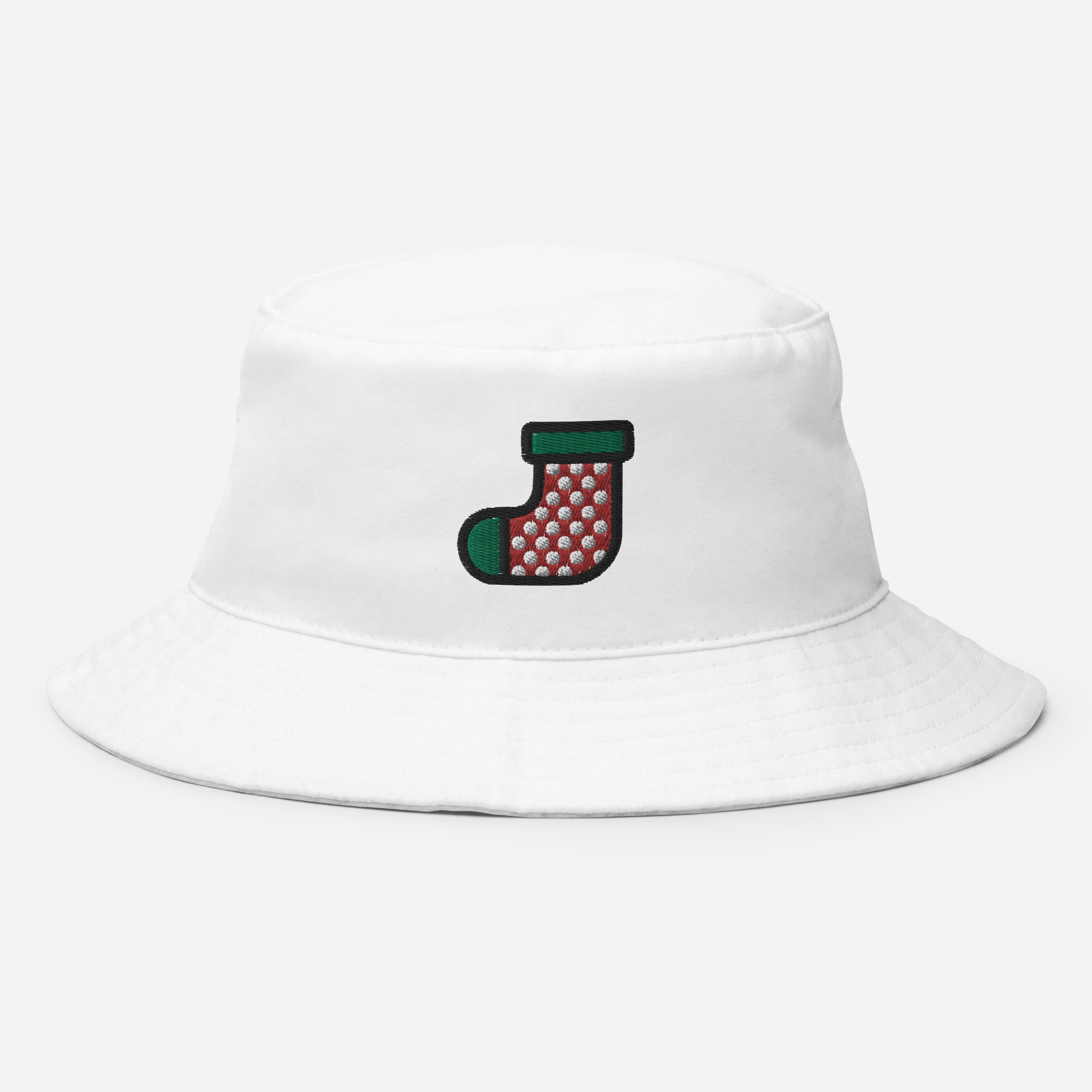 Christmas Stocking Bucket Hat, Embroidered Christmas Socks Bucket Hat, Handmade Xmas Festive Unisex Cotton Sun Hat