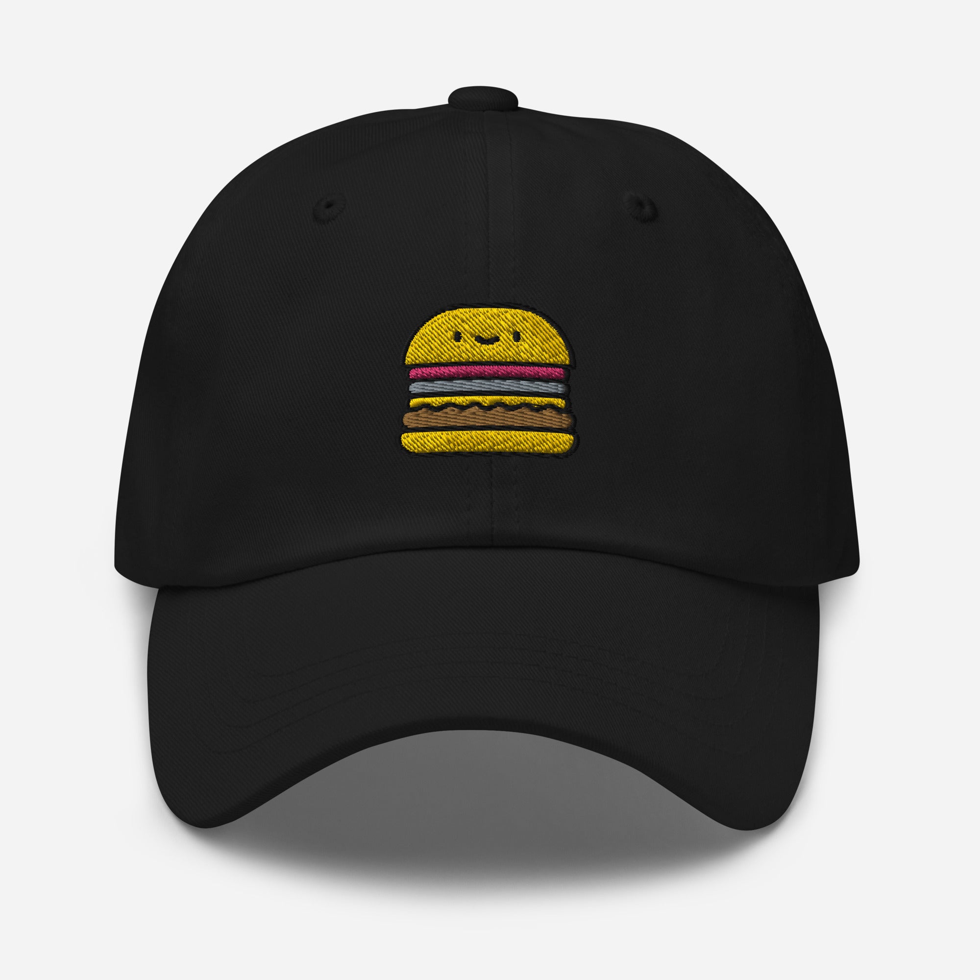 Burger Dad Hat, Embroidered Hamburger Foodie Unisex Hat, Handmade Dad Cap, Fast Food Adjustable Baseball Gift Cap