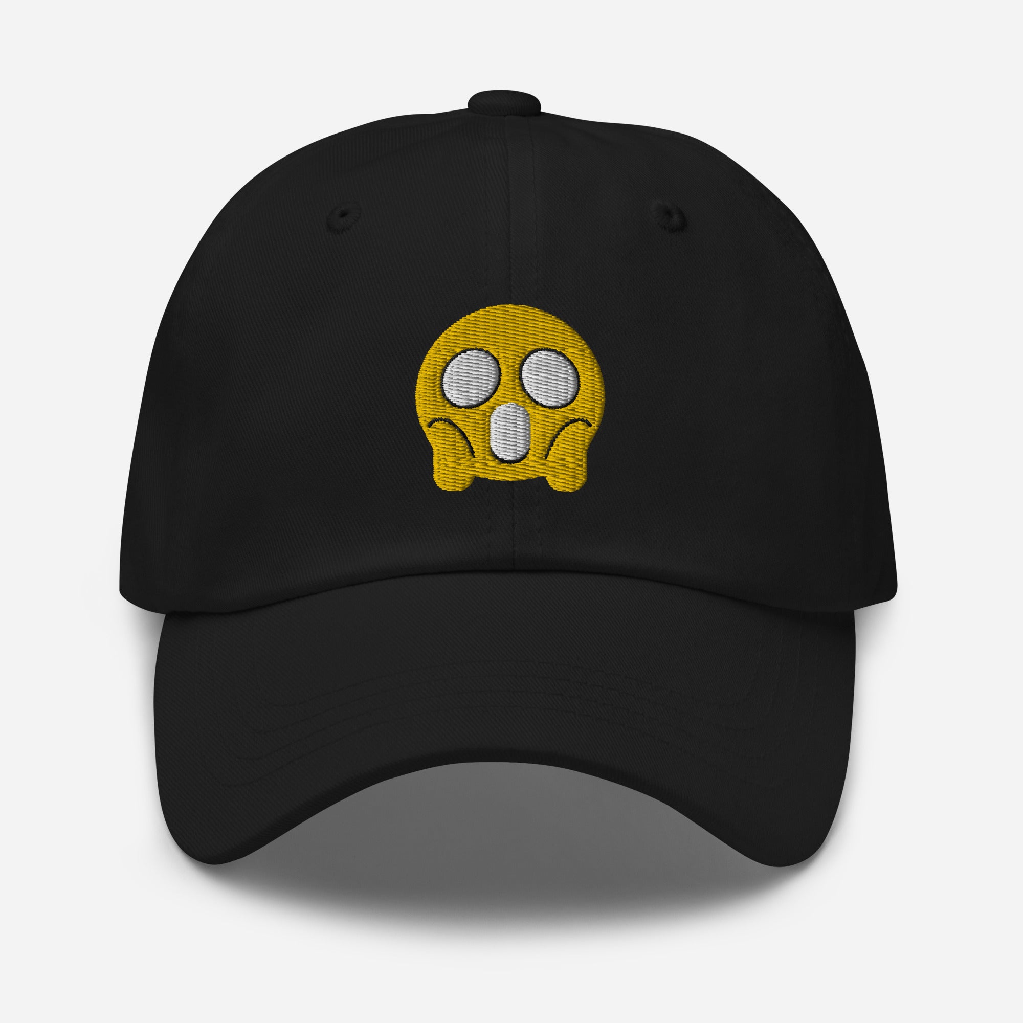 Halloween Shock Emoji Dad Hat, Embroidered Funny Emoticon Unisex Hat, Handmade Dad Cap, Spooky Face Adjustable Baseball Gift Cap