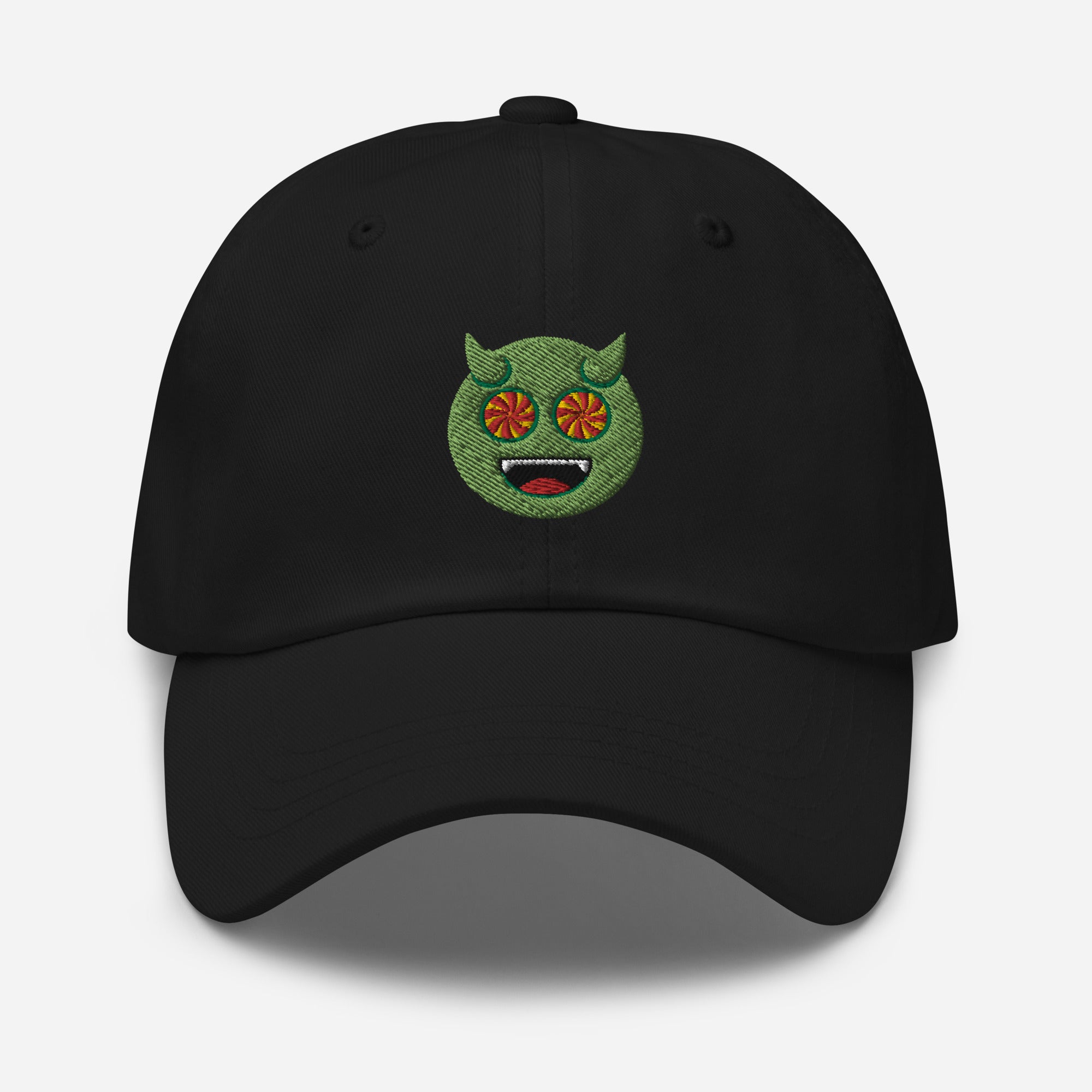 Halloween Green Evil Dad Hat, Embroidered Evil Mouth Unisex Hat, Handmade Dad Cap, Scary Emoji Adjustable Baseball Gift Cap