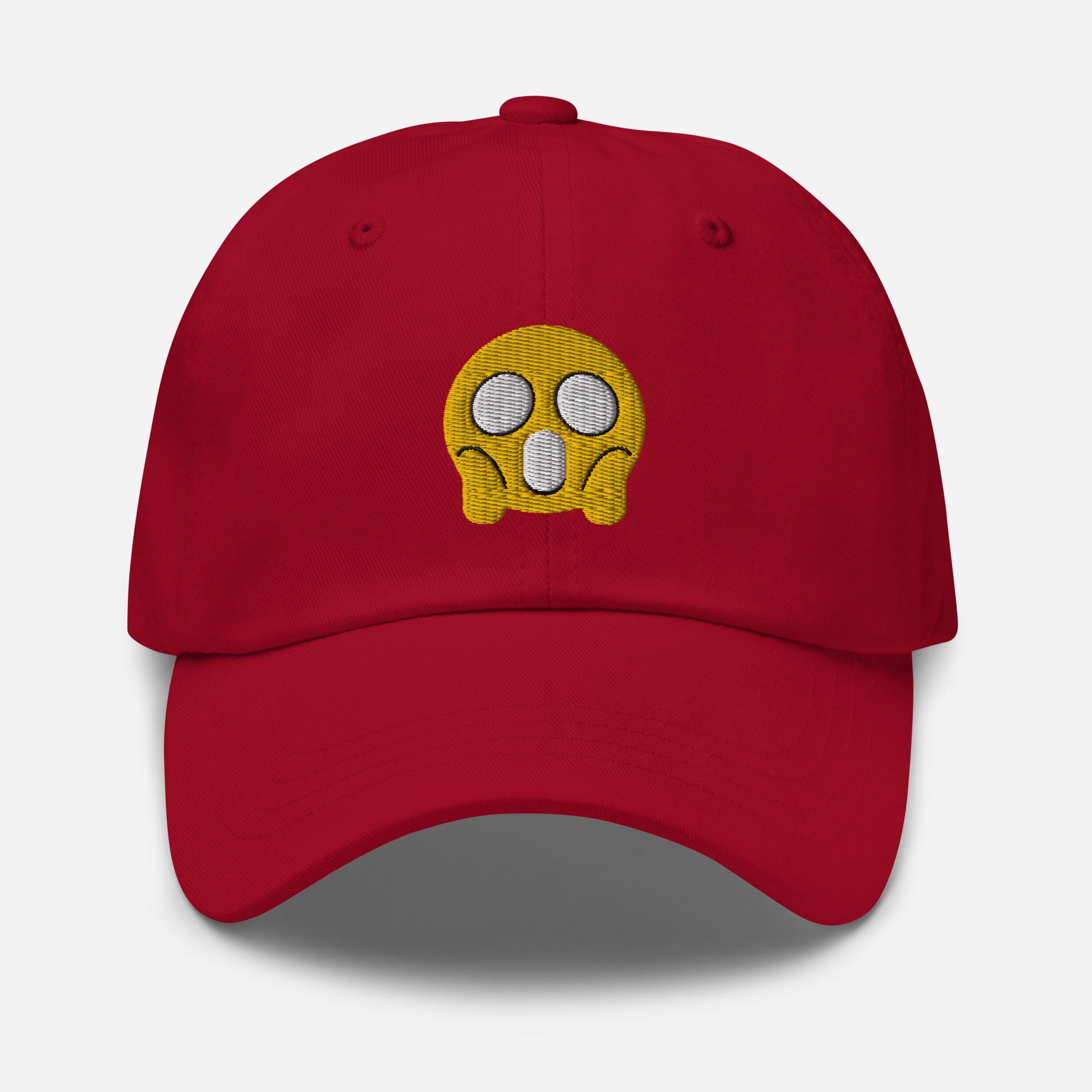 Halloween Shock Emoji Dad Hat, Embroidered Funny Emoticon Unisex Hat, Handmade Dad Cap, Spooky Face Adjustable Baseball Gift Cap