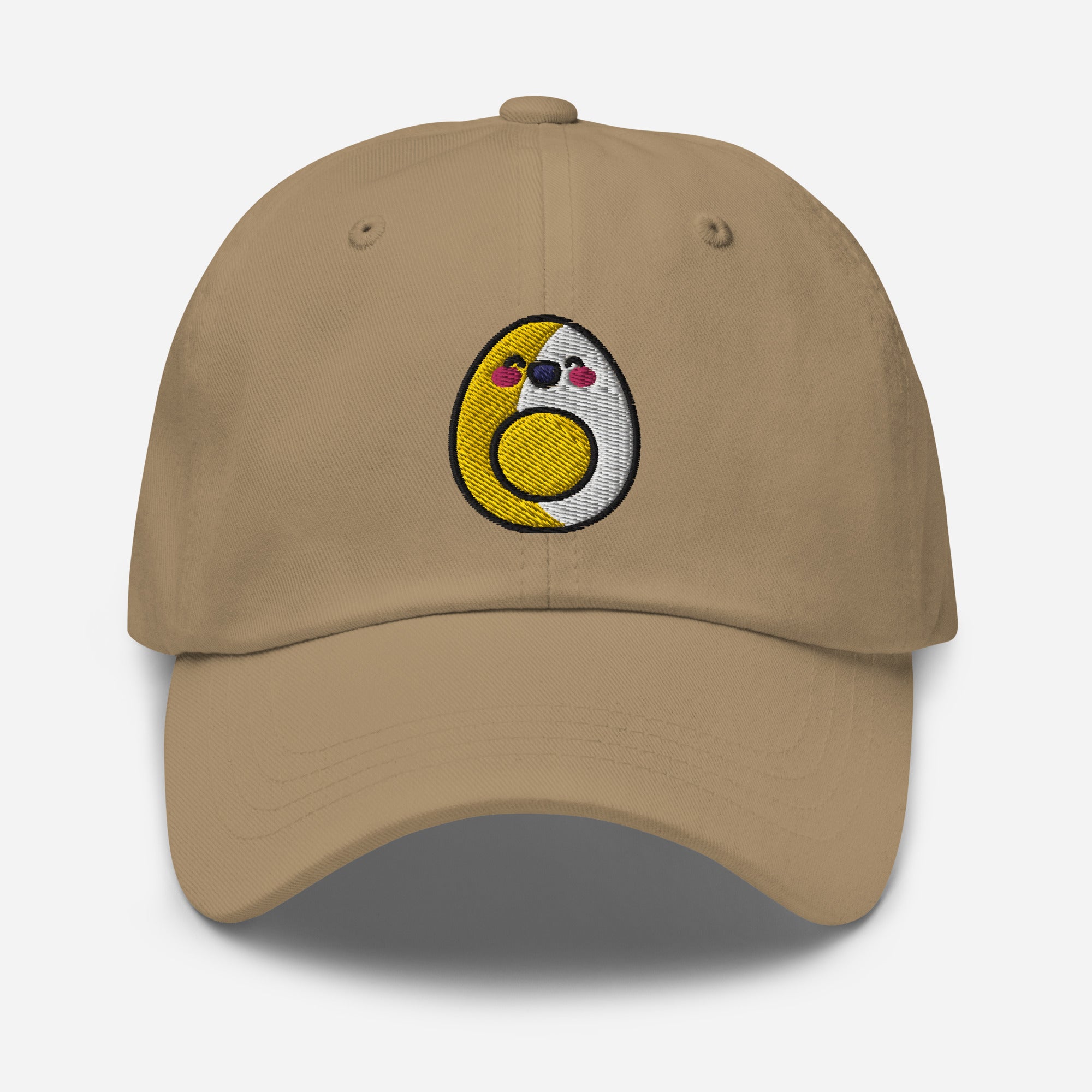 Boiled Egg Dad Hat, Embroidered Cartoon Egg Unisex Hat, Handmade Dad Cap, Egg Face Adjustable Baseball Gift Cap