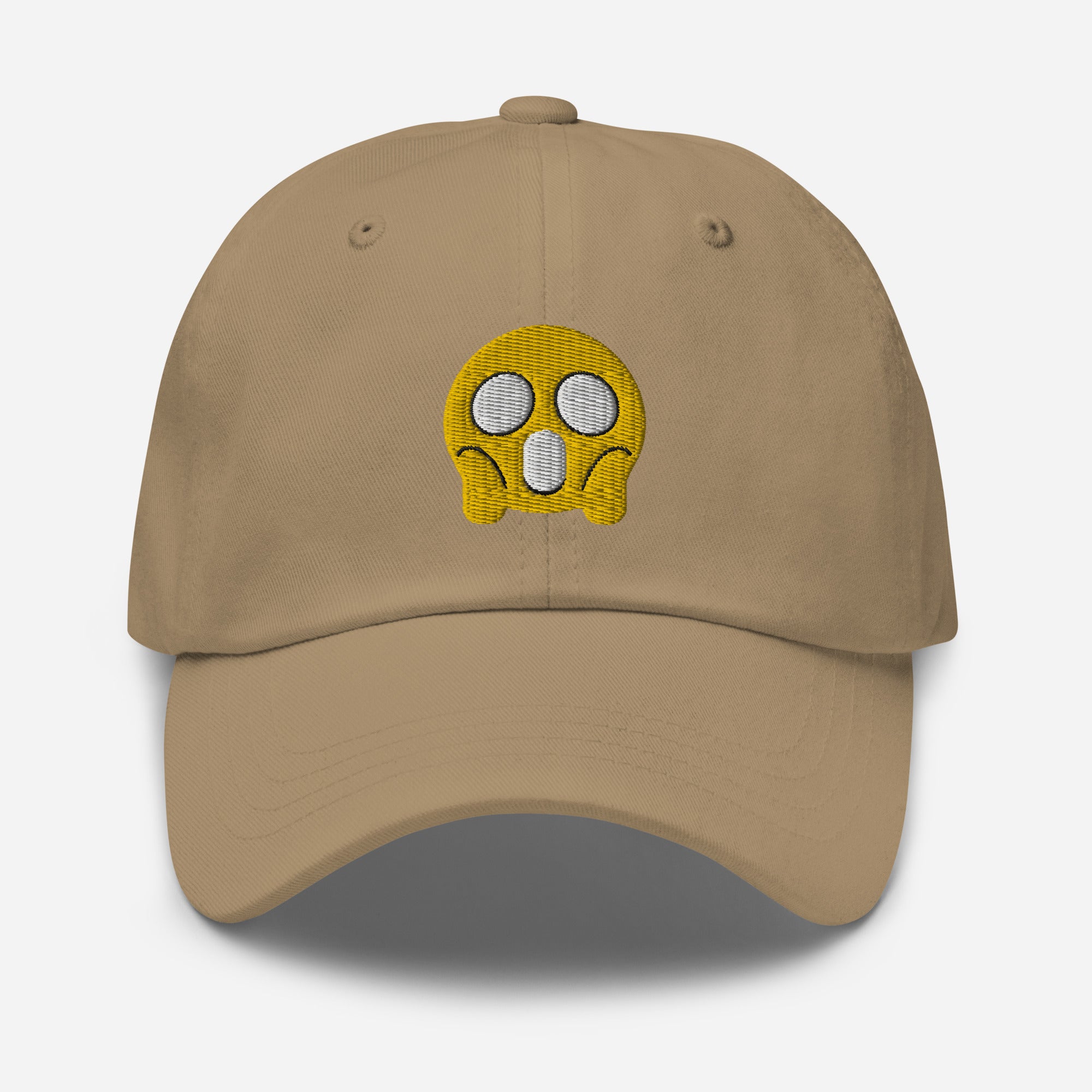 Halloween Shock Emoji Dad Hat, Embroidered Funny Emoticon Unisex Hat, Handmade Dad Cap, Spooky Face Adjustable Baseball Gift Cap