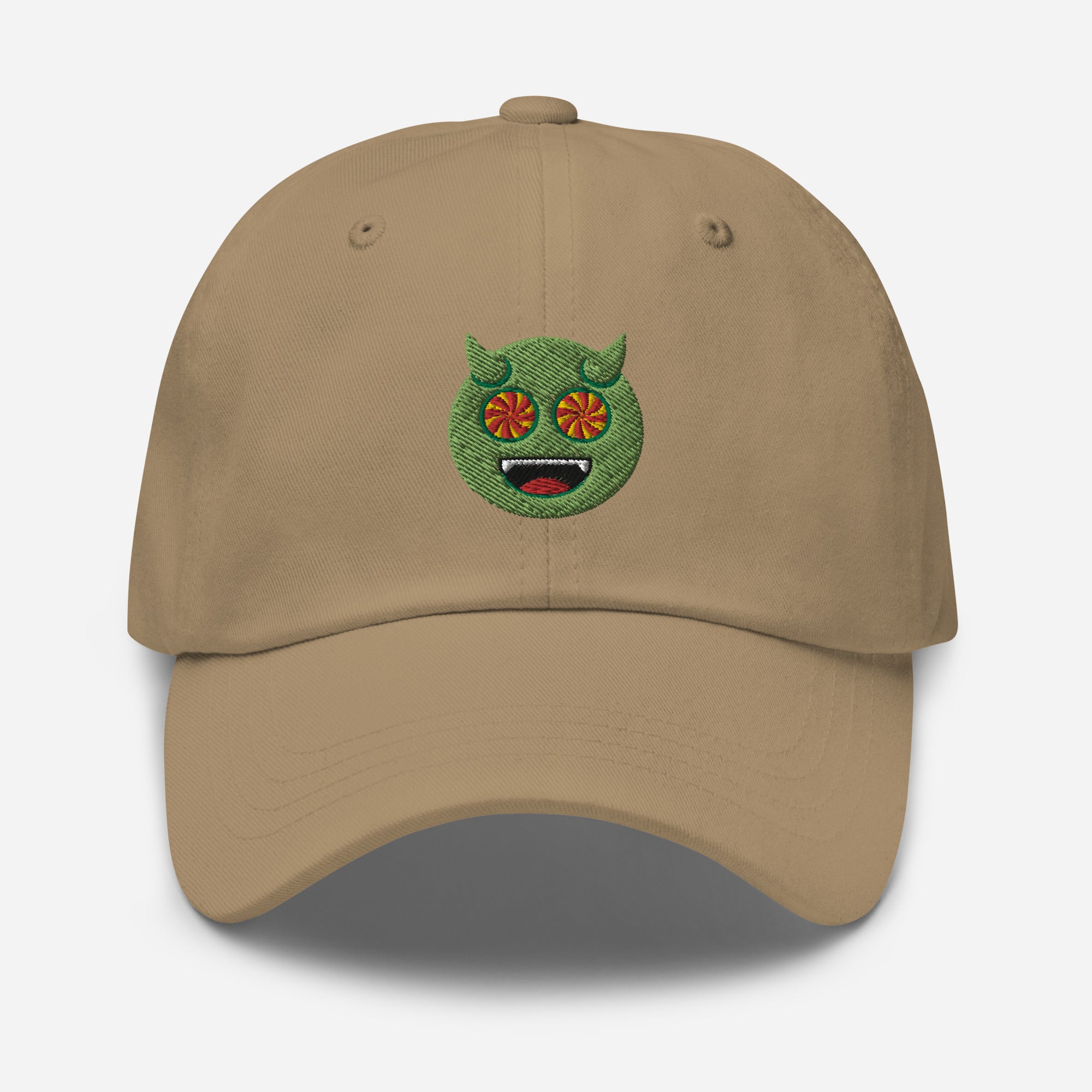 Halloween Green Evil Dad Hat, Embroidered Evil Mouth Unisex Hat, Handmade Dad Cap, Scary Emoji Adjustable Baseball Gift Cap