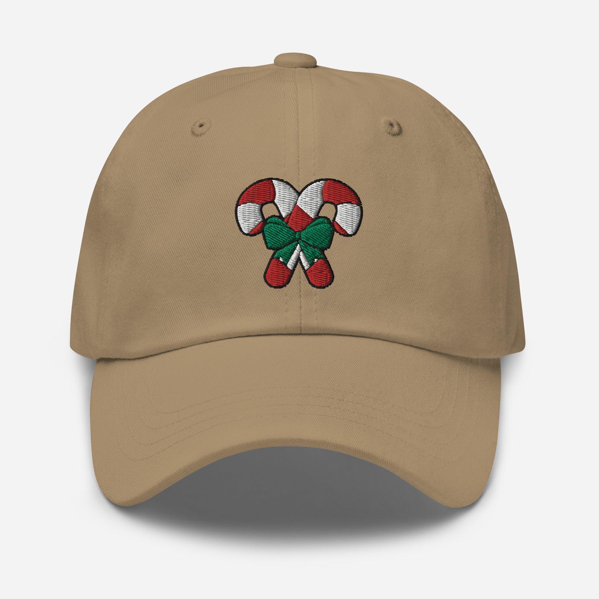Candy Cane Dad Hat, Embroidered Christmas Unisex Hat, Handmade Dad Cap, Xmas Festive Adjustable Baseball Gift Cap