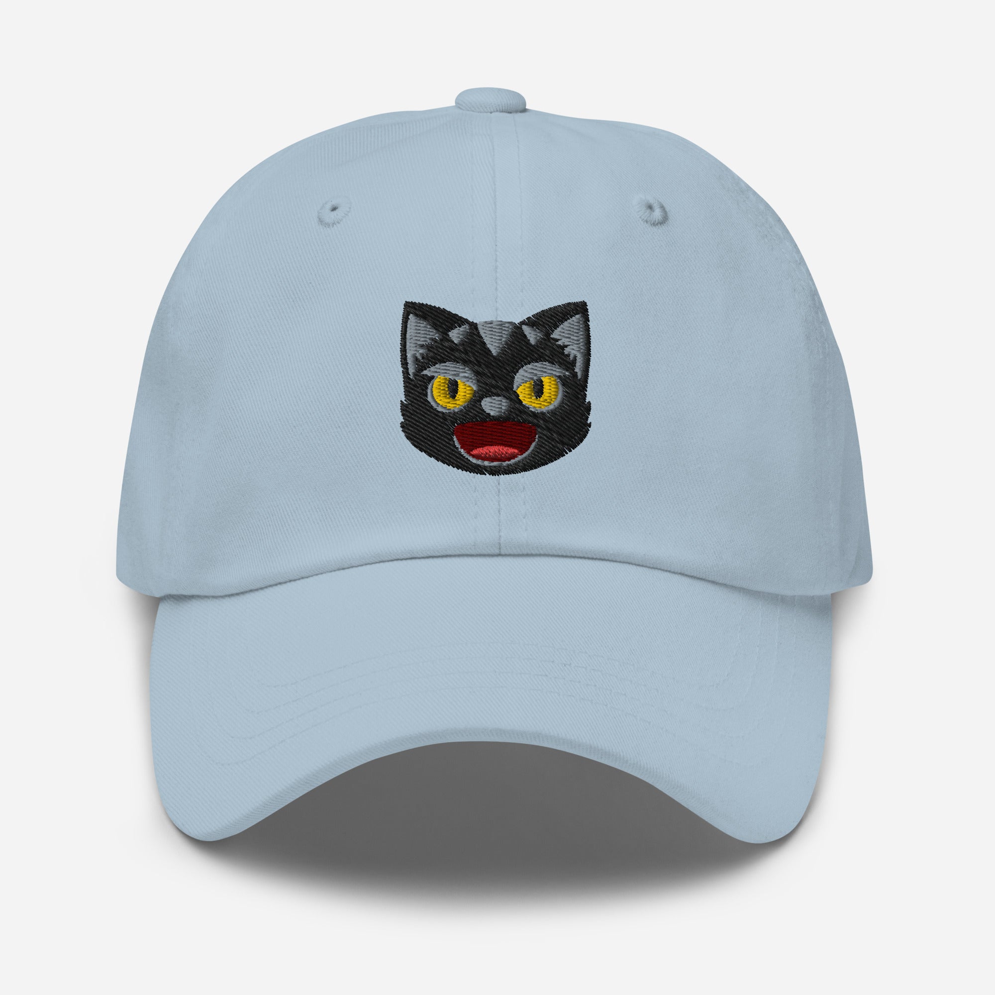 Halloween Black Cat Dad Hat, Embroidered Spooky Cat Unisex Hat, Handmade Dad Cap, Angry Face Adjustable Baseball Gift Cap