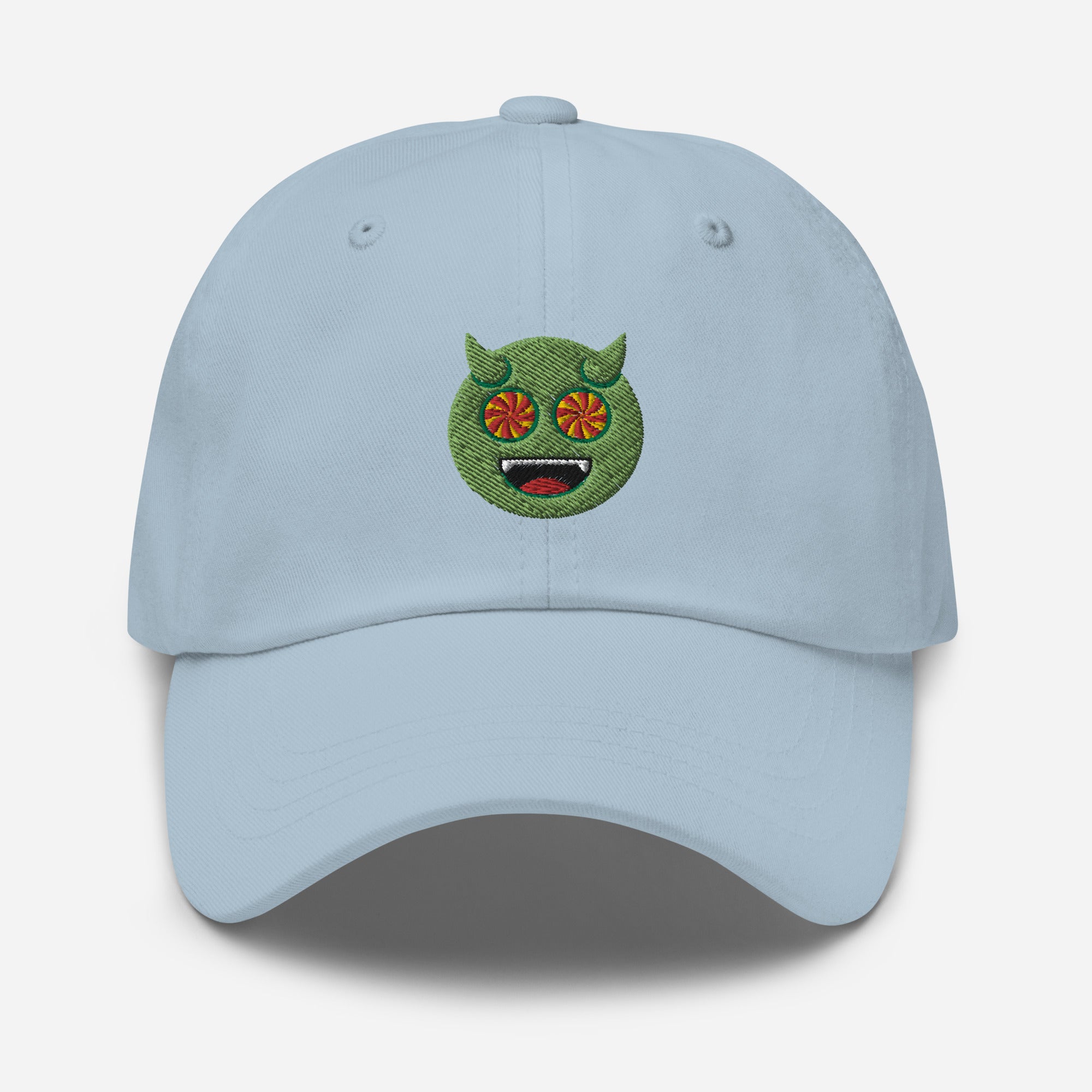 Halloween Green Evil Dad Hat, Embroidered Evil Mouth Unisex Hat, Handmade Dad Cap, Scary Emoji Adjustable Baseball Gift Cap