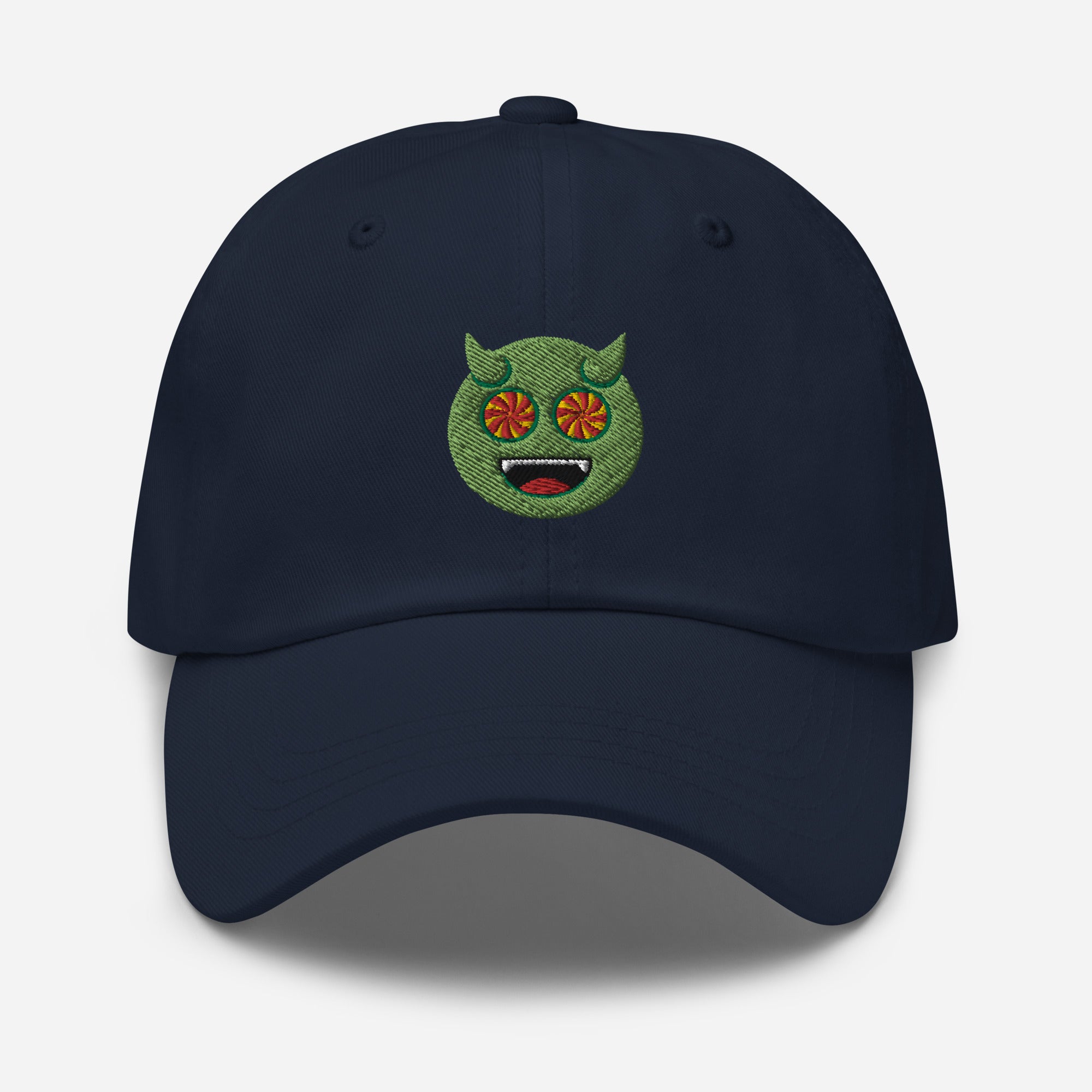 Halloween Green Evil Dad Hat, Embroidered Evil Mouth Unisex Hat, Handmade Dad Cap, Scary Emoji Adjustable Baseball Gift Cap