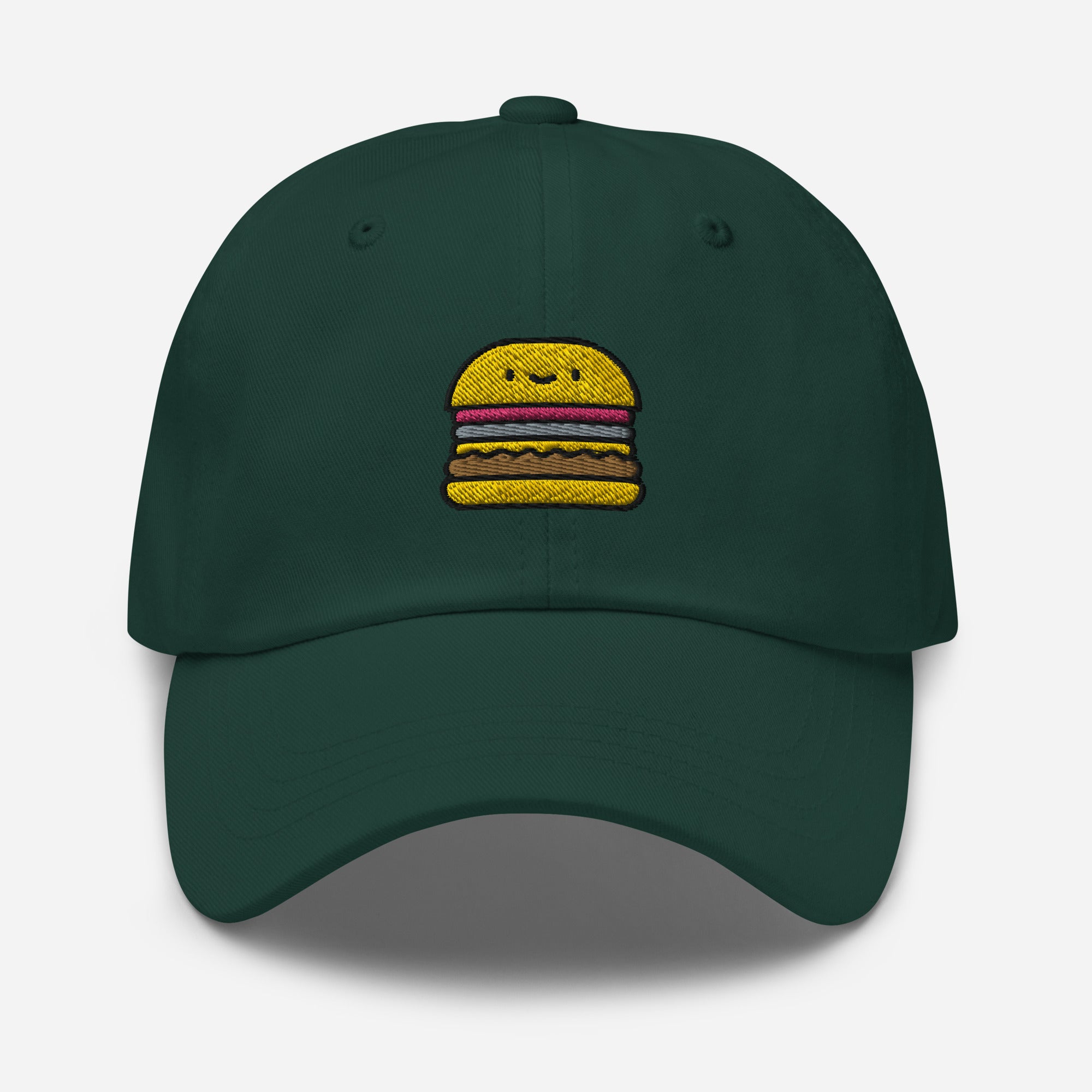 Burger Dad Hat, Embroidered Hamburger Foodie Unisex Hat, Handmade Dad Cap, Fast Food Adjustable Baseball Gift Cap