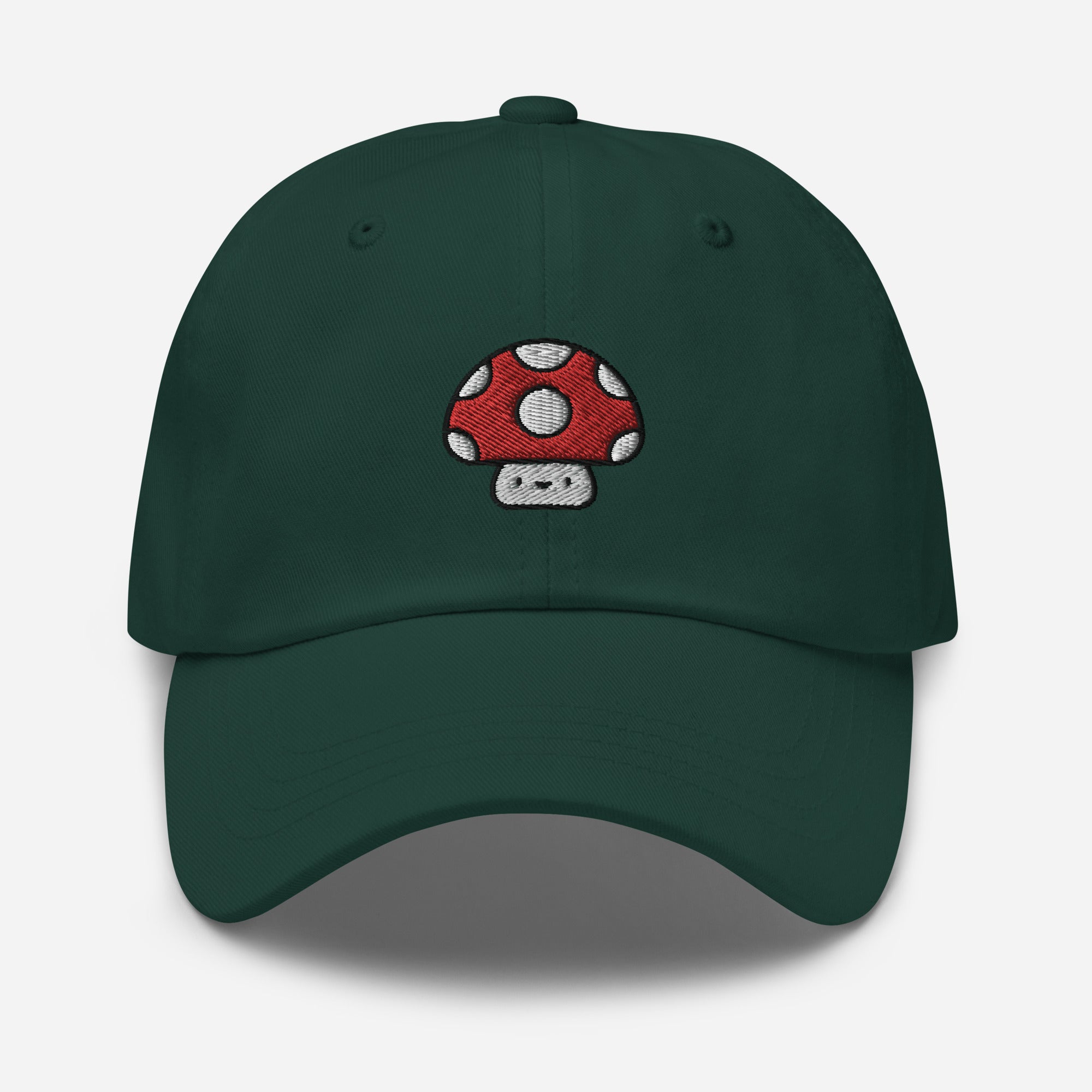 Mushroom Dad Hat, Embroidered Toadstool Unisex Hat, Handmade Dad Cap, Smiley Mushroom Adjustable Baseball Gift Cap