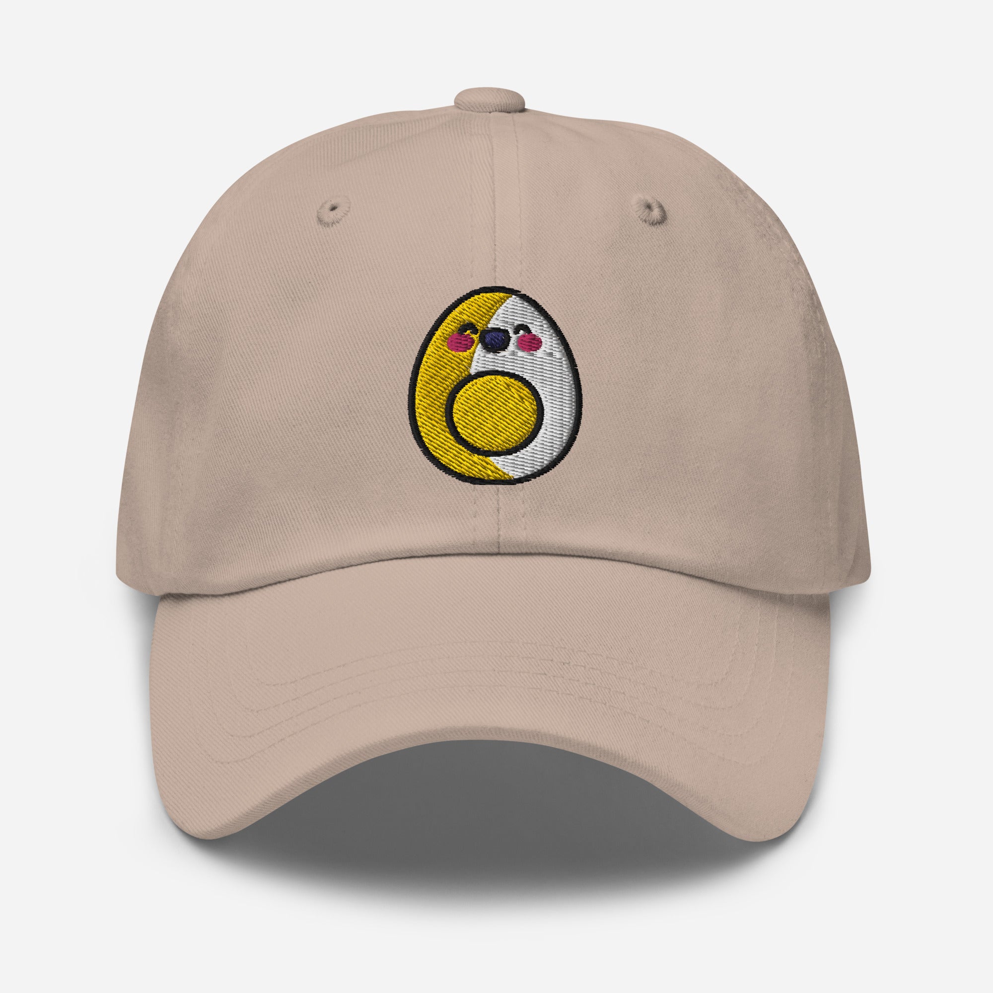 Boiled Egg Dad Hat, Embroidered Cartoon Egg Unisex Hat, Handmade Dad Cap, Egg Face Adjustable Baseball Gift Cap