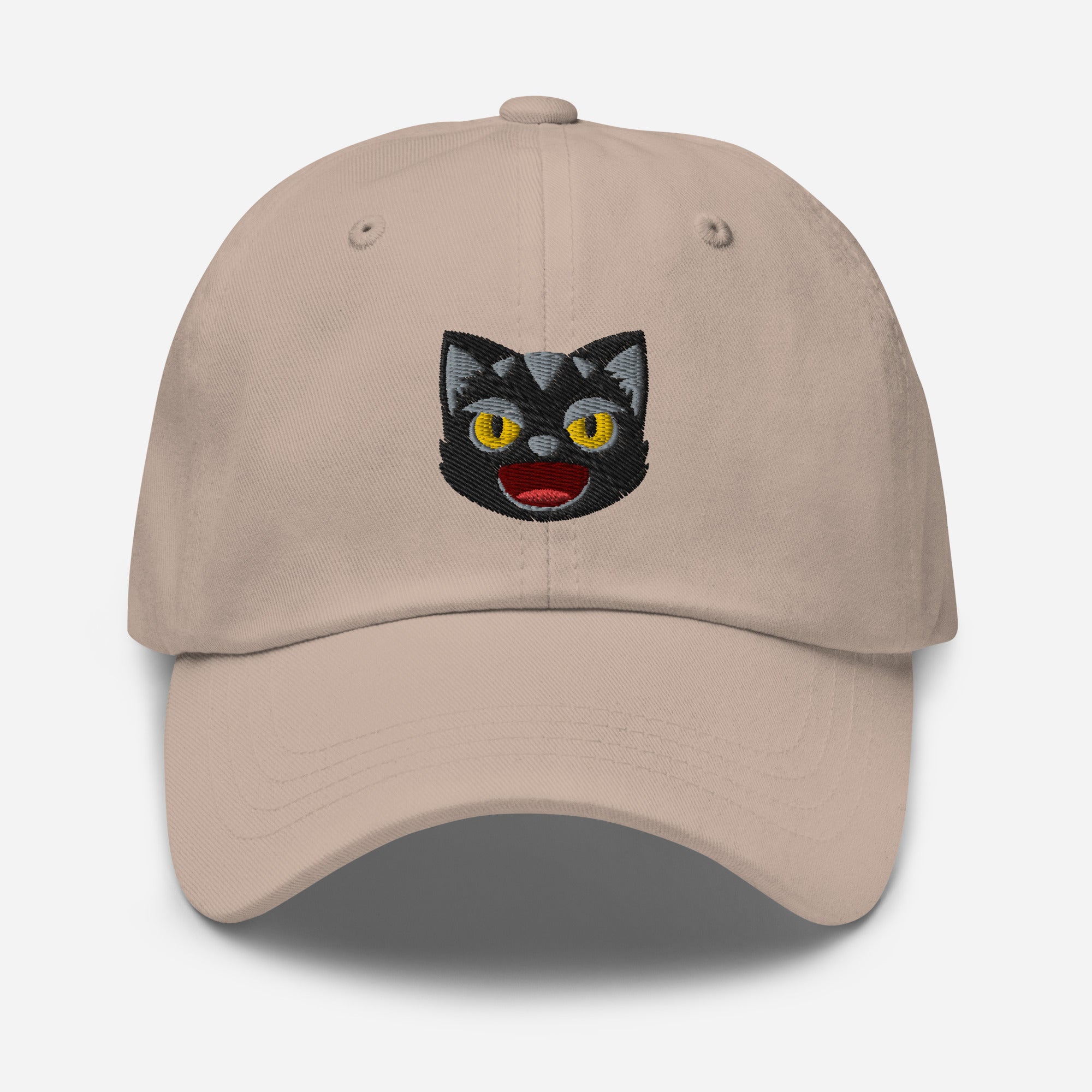 Halloween Black Cat Dad Hat, Embroidered Spooky Cat Unisex Hat, Handmade Dad Cap, Angry Face Adjustable Baseball Gift Cap