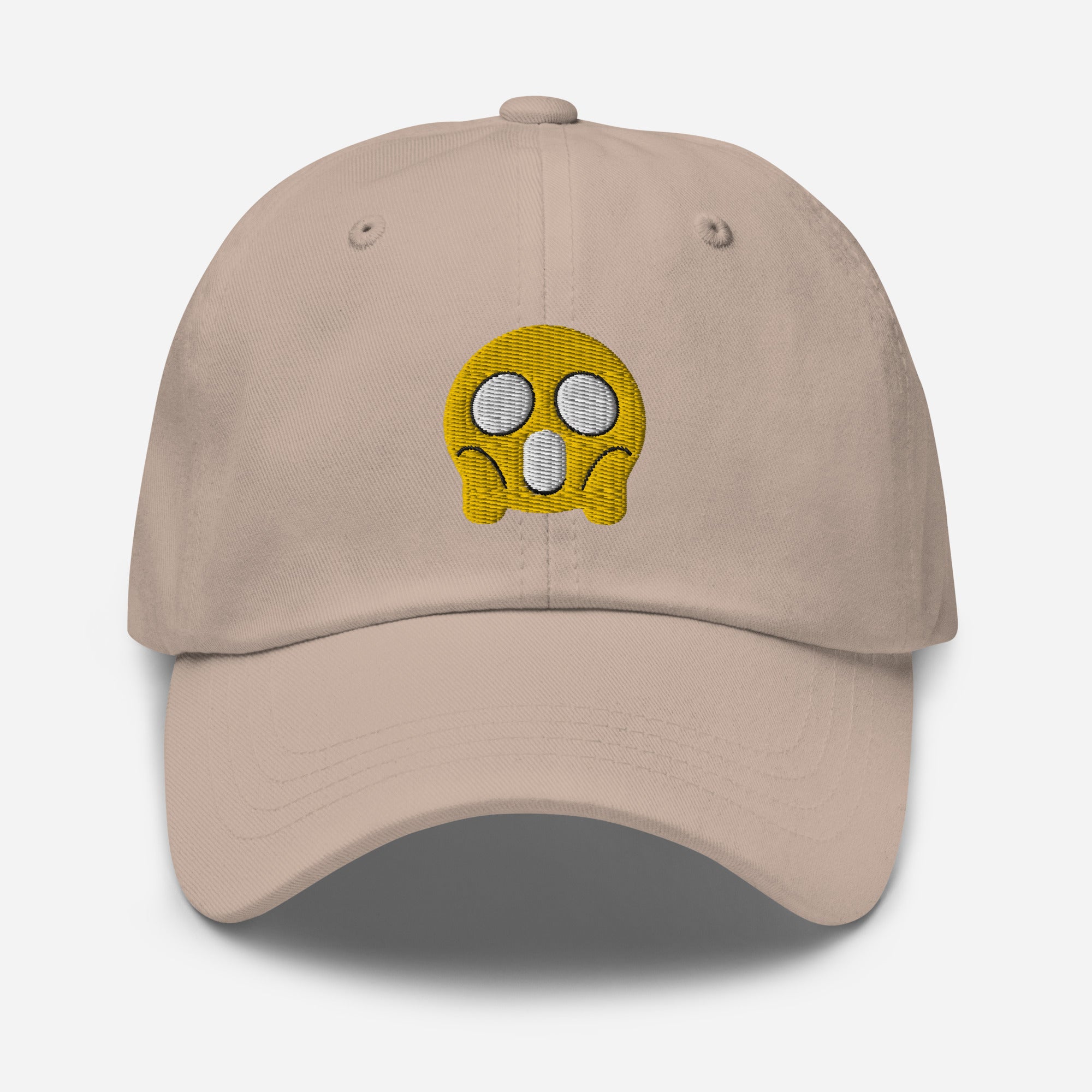 Halloween Shock Emoji Dad Hat, Embroidered Funny Emoticon Unisex Hat, Handmade Dad Cap, Spooky Face Adjustable Baseball Gift Cap