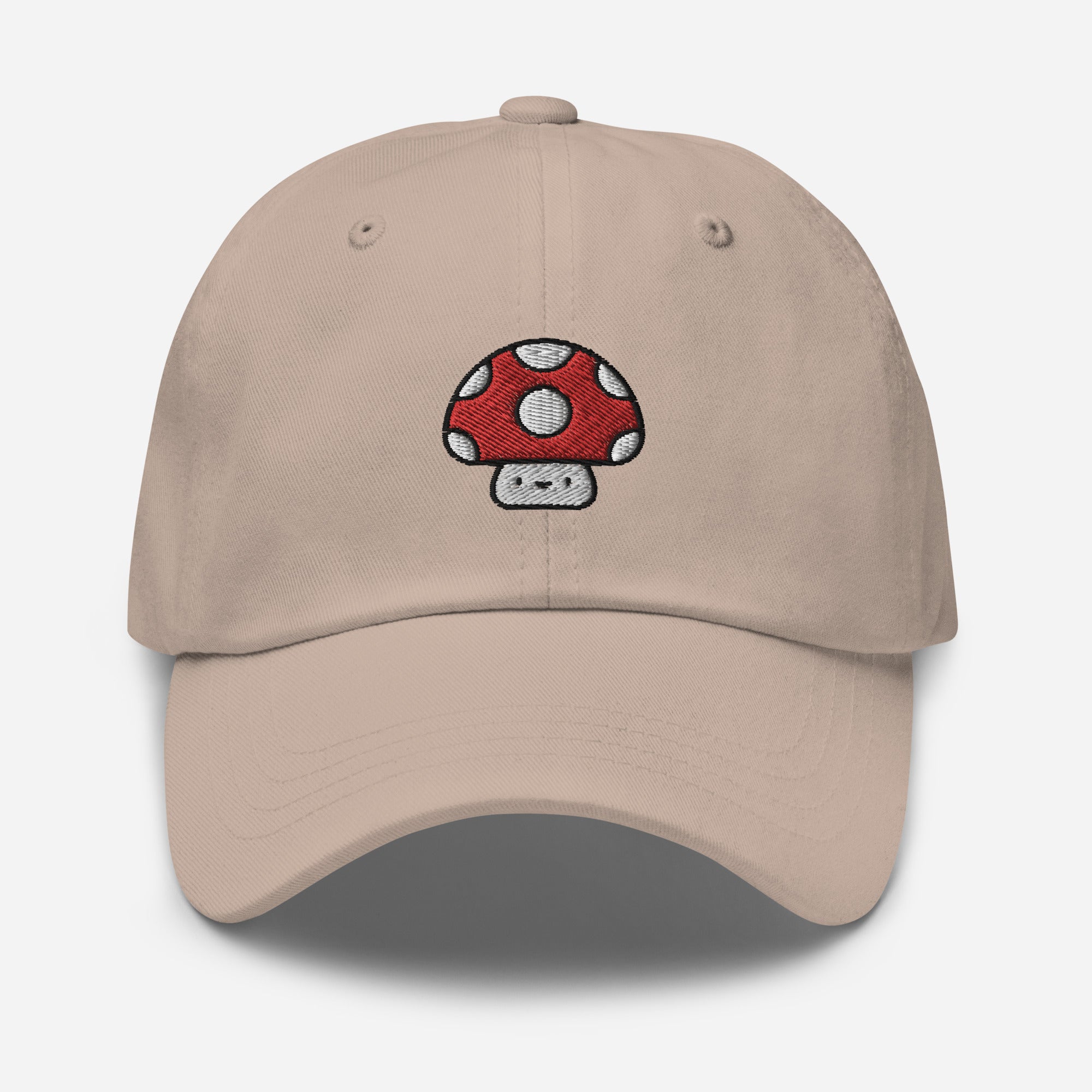 Mushroom Dad Hat, Embroidered Toadstool Unisex Hat, Handmade Dad Cap, Smiley Mushroom Adjustable Baseball Gift Cap