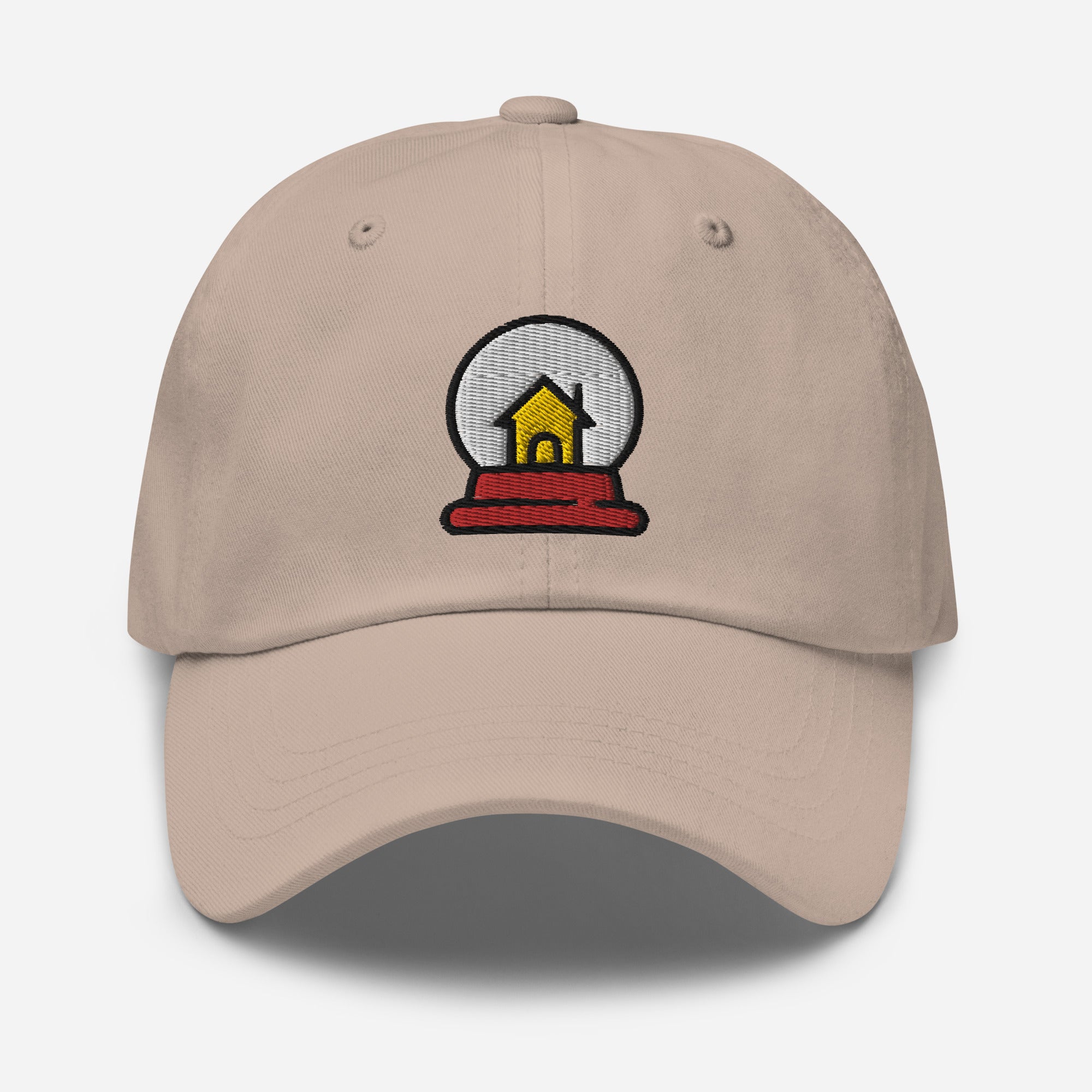 Snow Globe House Dad Hat, Embroidered Christmas Unisex Hat, Handmade Dad Cap, Xmas Festive Adjustable Baseball Gift Cap