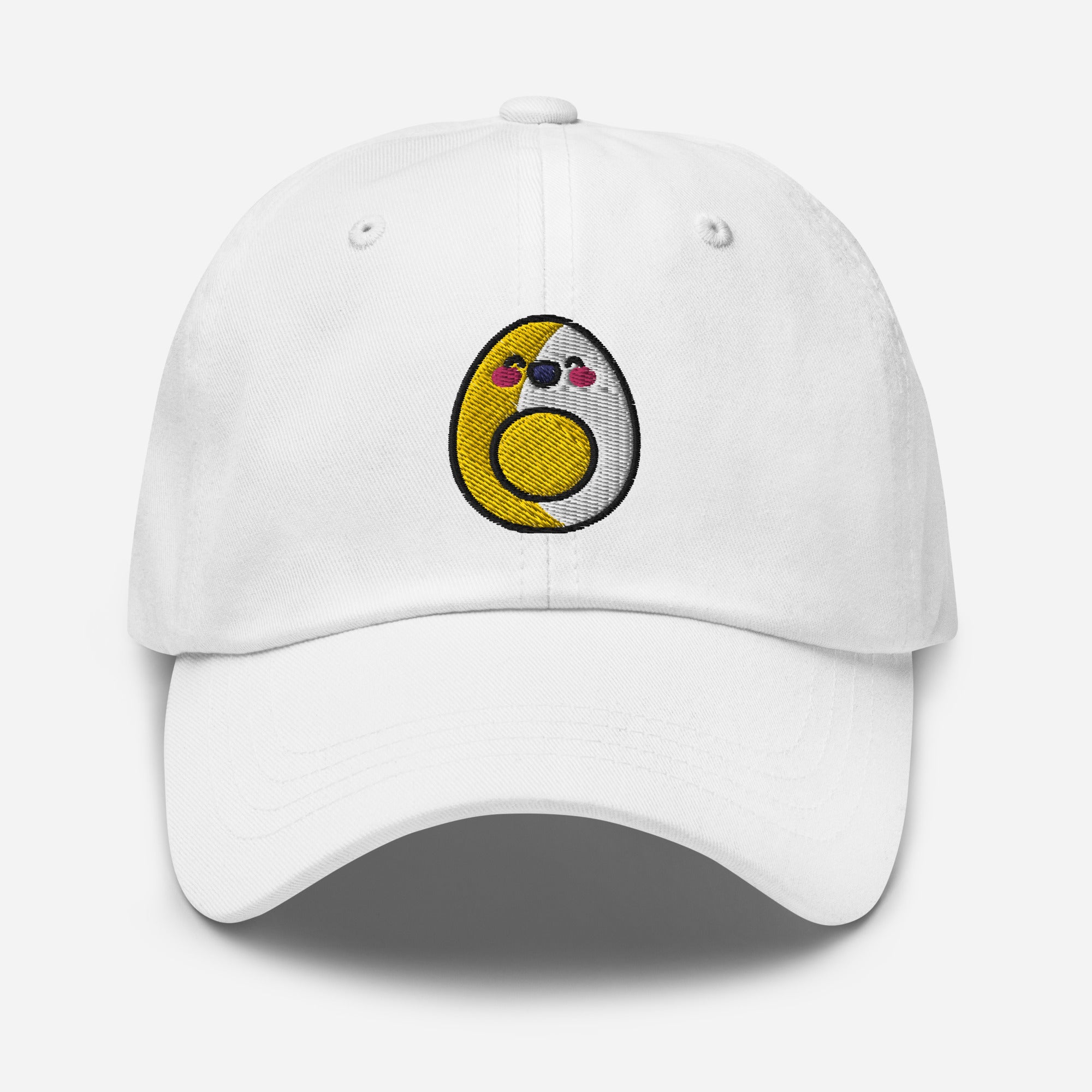 Boiled Egg Dad Hat, Embroidered Cartoon Egg Unisex Hat, Handmade Dad Cap, Egg Face Adjustable Baseball Gift Cap