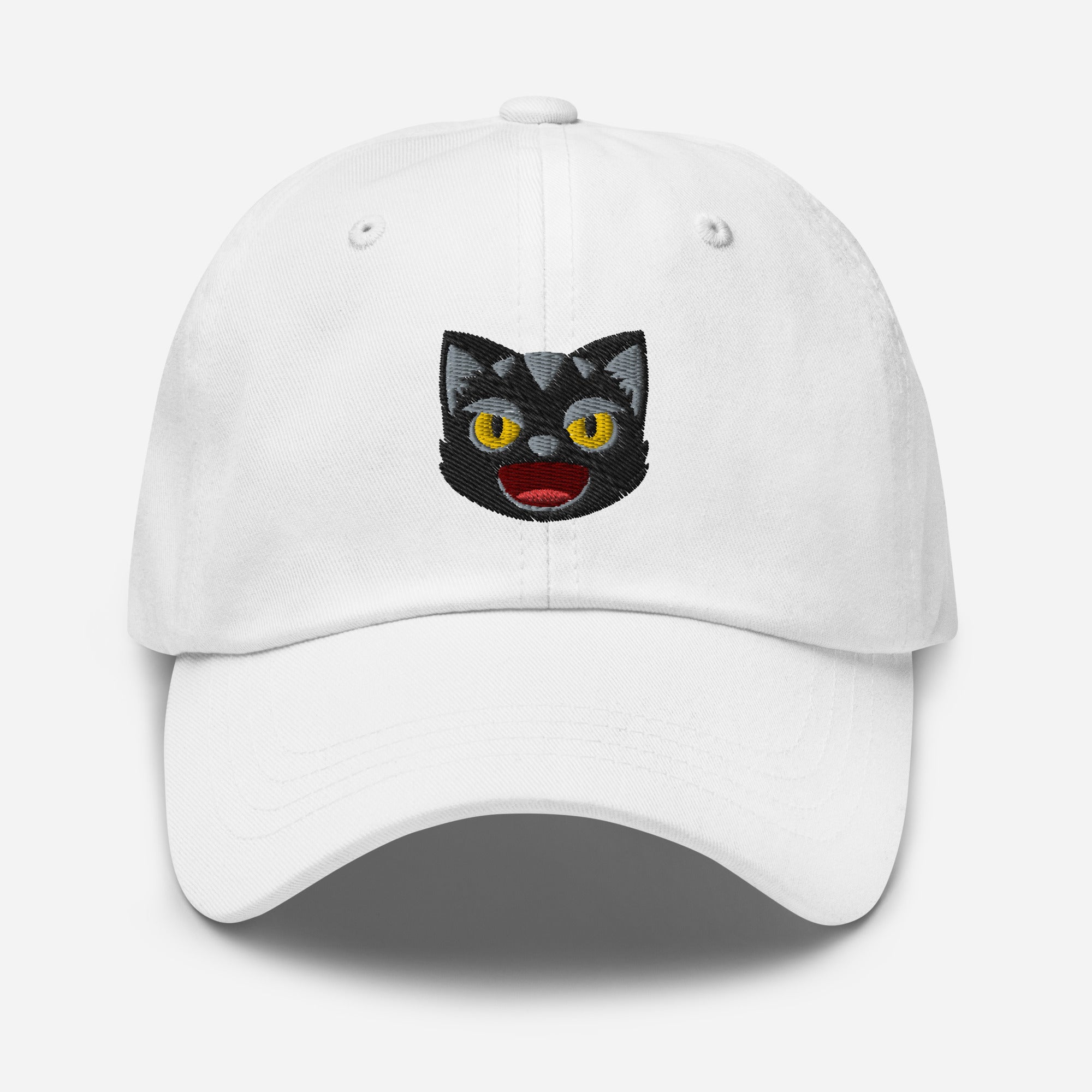 Halloween Black Cat Dad Hat, Embroidered Spooky Cat Unisex Hat, Handmade Dad Cap, Angry Face Adjustable Baseball Gift Cap