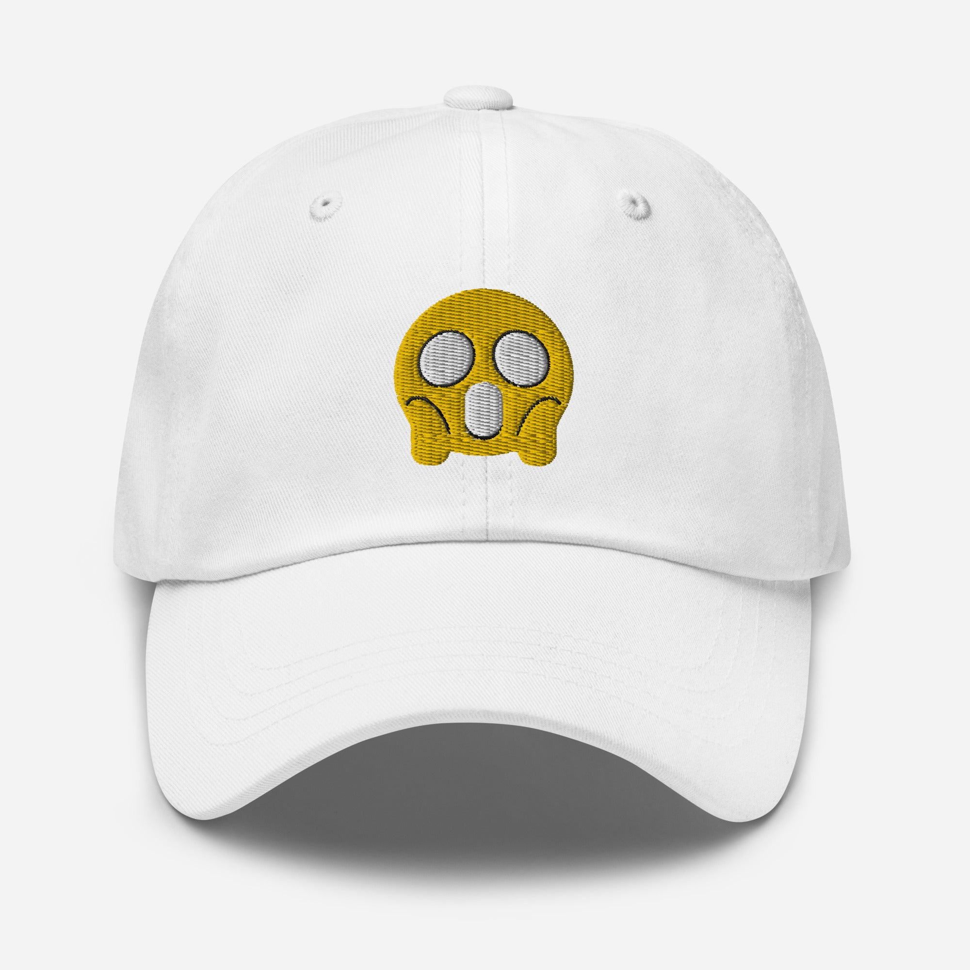 Halloween Shock Emoji Dad Hat, Embroidered Funny Emoticon Unisex Hat, Handmade Dad Cap, Spooky Face Adjustable Baseball Gift Cap