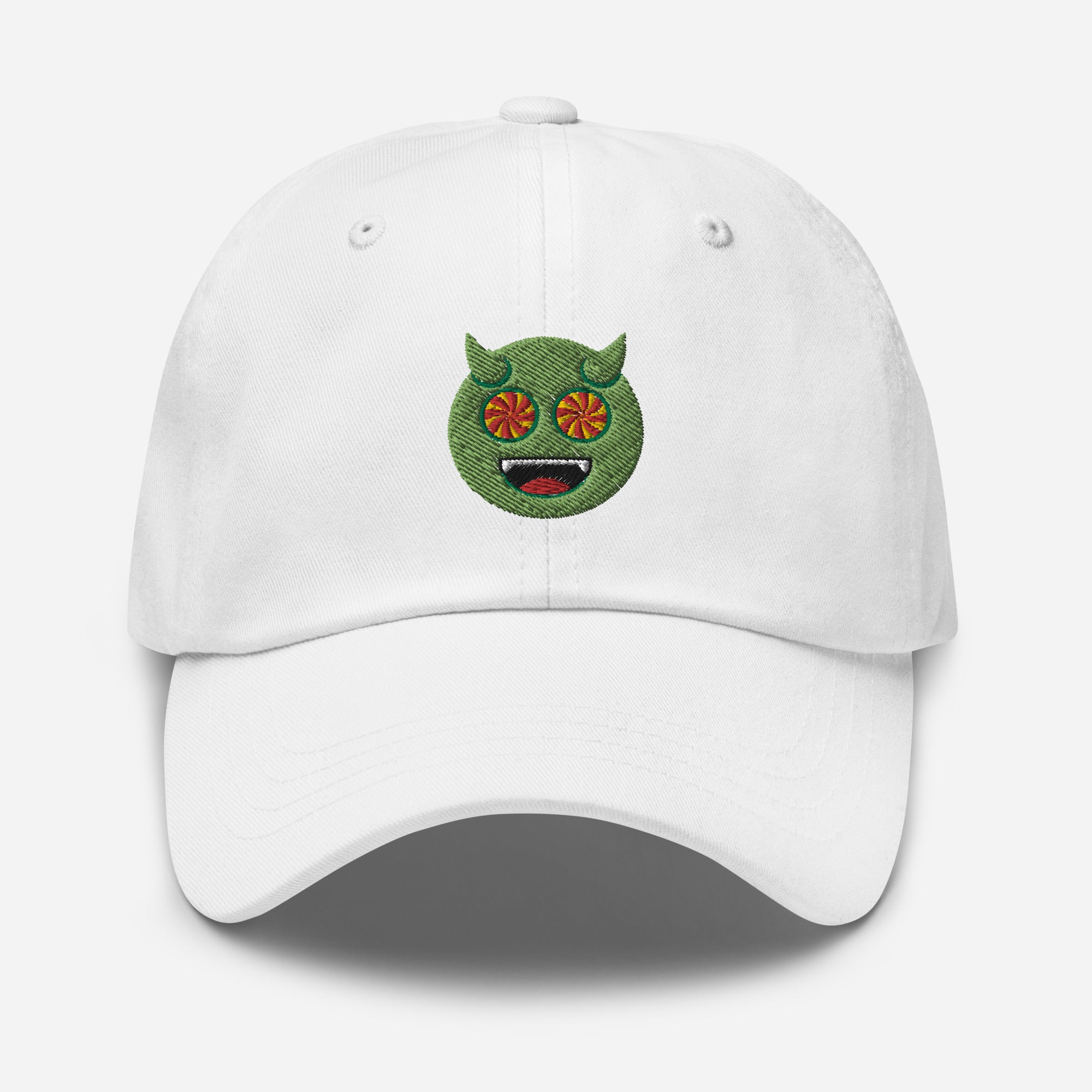 Halloween Green Evil Dad Hat, Embroidered Evil Mouth Unisex Hat, Handmade Dad Cap, Scary Emoji Adjustable Baseball Gift Cap