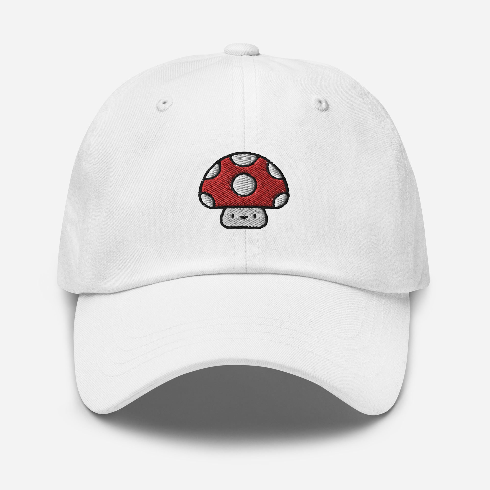 Mushroom Dad Hat, Embroidered Toadstool Unisex Hat, Handmade Dad Cap, Smiley Mushroom Adjustable Baseball Gift Cap