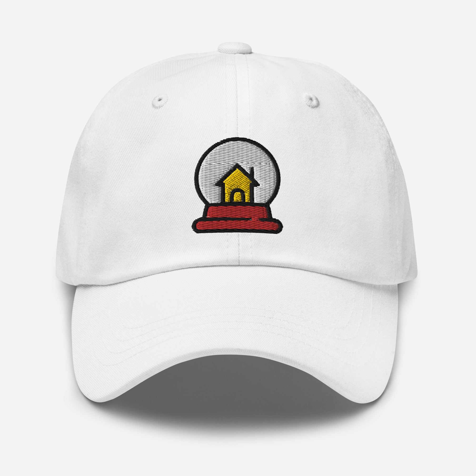 Snow Globe House Dad Hat, Embroidered Christmas Unisex Hat, Handmade Dad Cap, Xmas Festive Adjustable Baseball Gift Cap