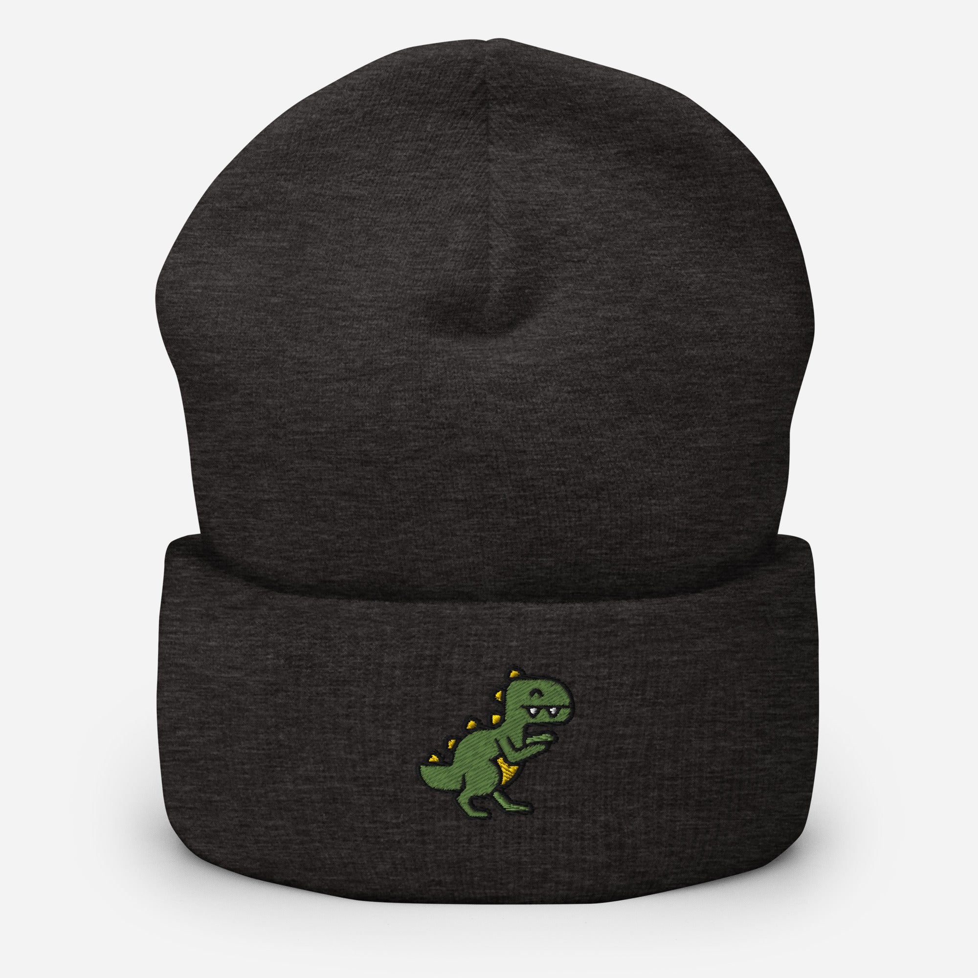 Dinosaur Beanie Cap, Embroidered T-Rex Cuffed Beanie, Handmade Unisex Slouchy Baby Dino Lovers Gift Hat Cap