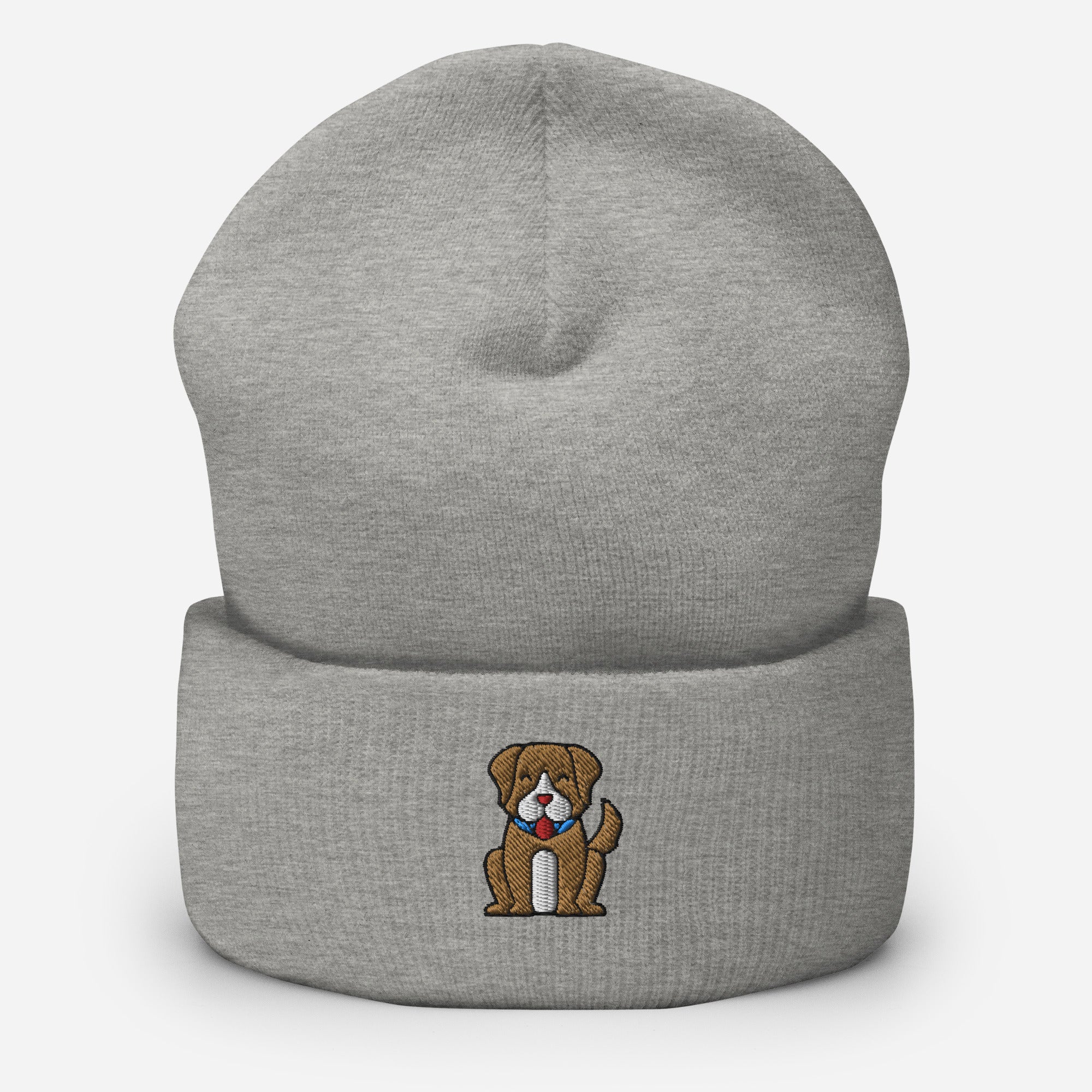 Cute Little Dog Beanie Cap, Embroidered Puppy Dog Cuffed Beanie, Handmade Unisex Slouchy Smiling Animal Gift Hat Cap