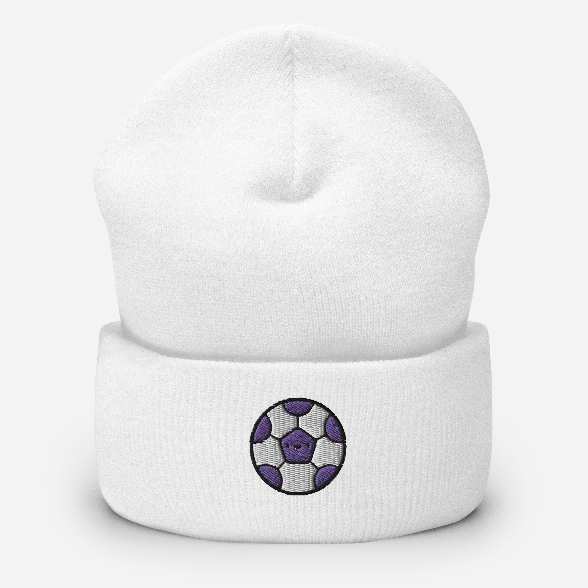 Football Beanie Cap , Embroidered Soccer Ball Cuffed Beanie, Handmade Unisex Slouchy Soccer Player Gift Hat Cap