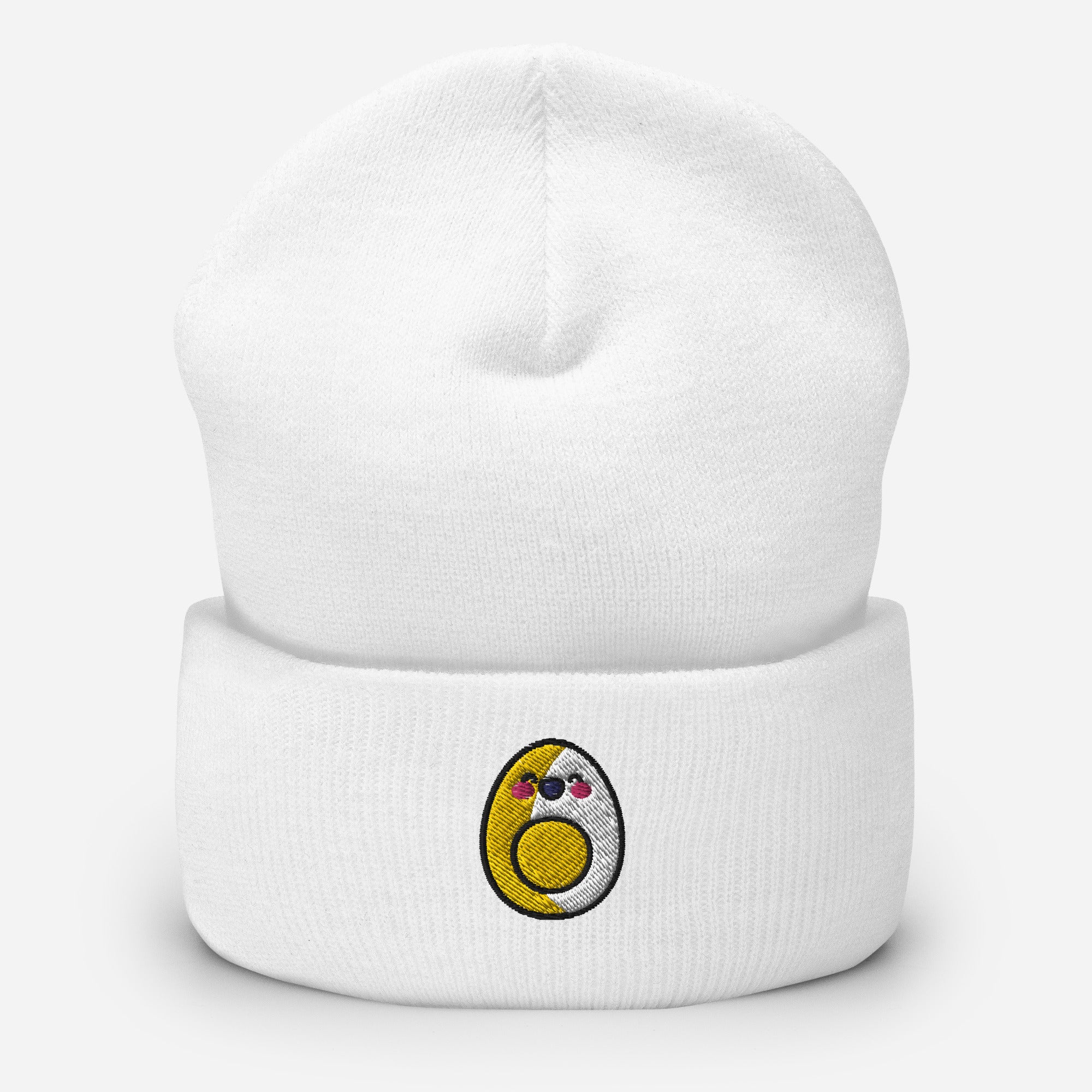 Boiled Egg Beanie Cap , Embroidered Cartoon Egg Cuffed Beanie, Handmade Unisex Slouchy Egg Face Gift Hat Cap