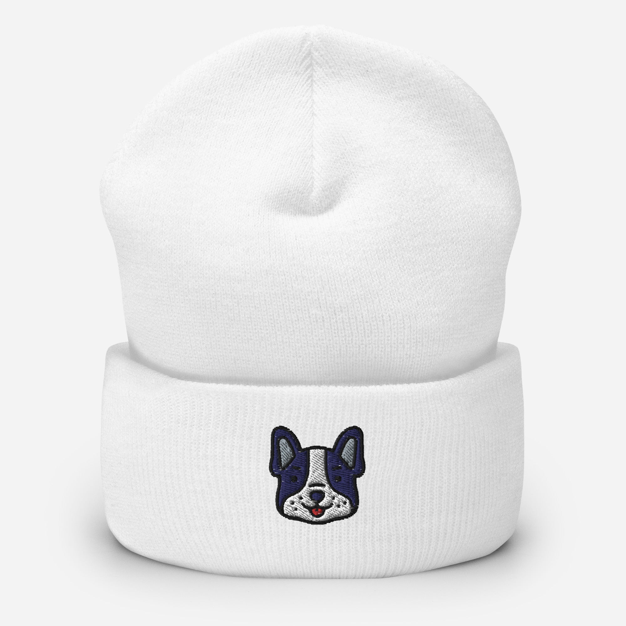 French Bulldog Beanie Cap, Embroidered Bouledogue Français Cuffed Beanie, Handmade Unisex Slouchy Toy Bulldogs Gift Hat Cap