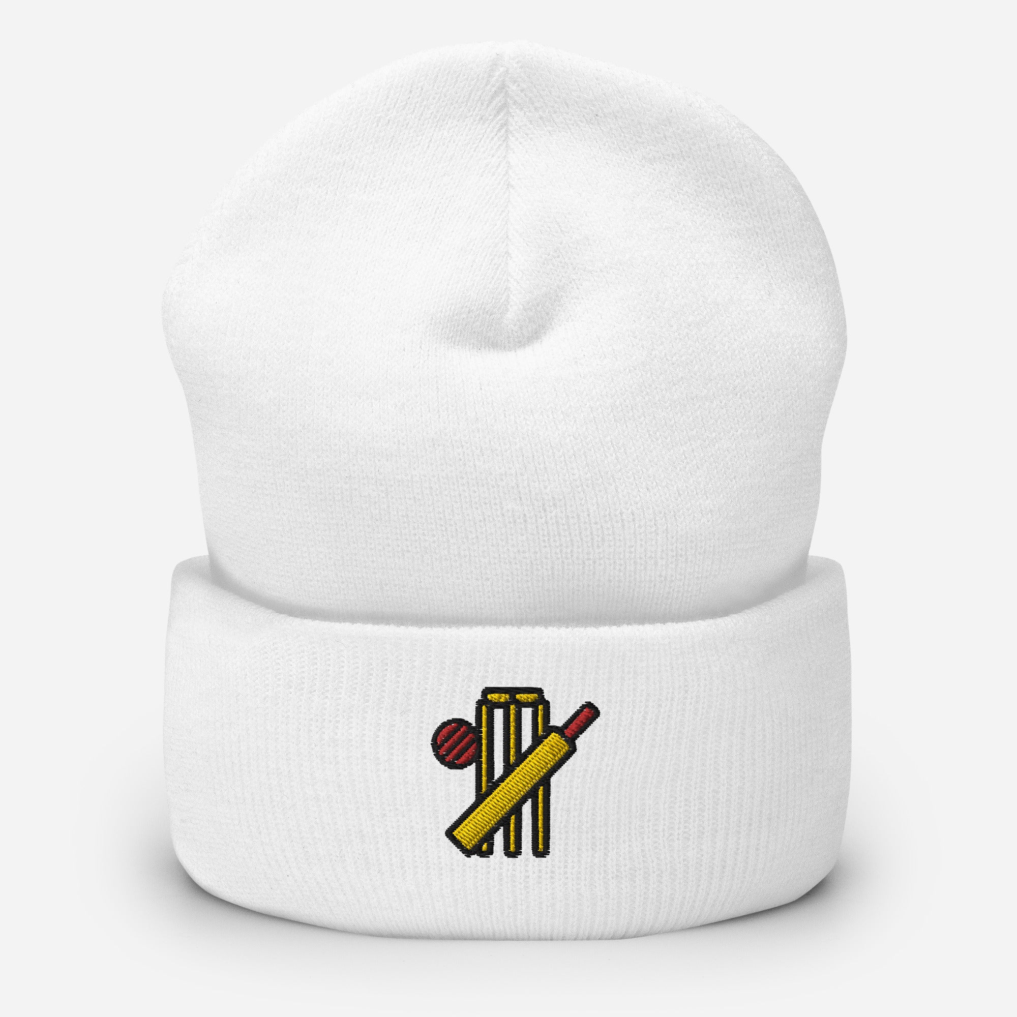 Cricket Bat Beanie Cap, Embroidered Sports Cricketer Cuffed Beanie, Handmade Unisex Slouchy Cricket Player Gift Hat Cap