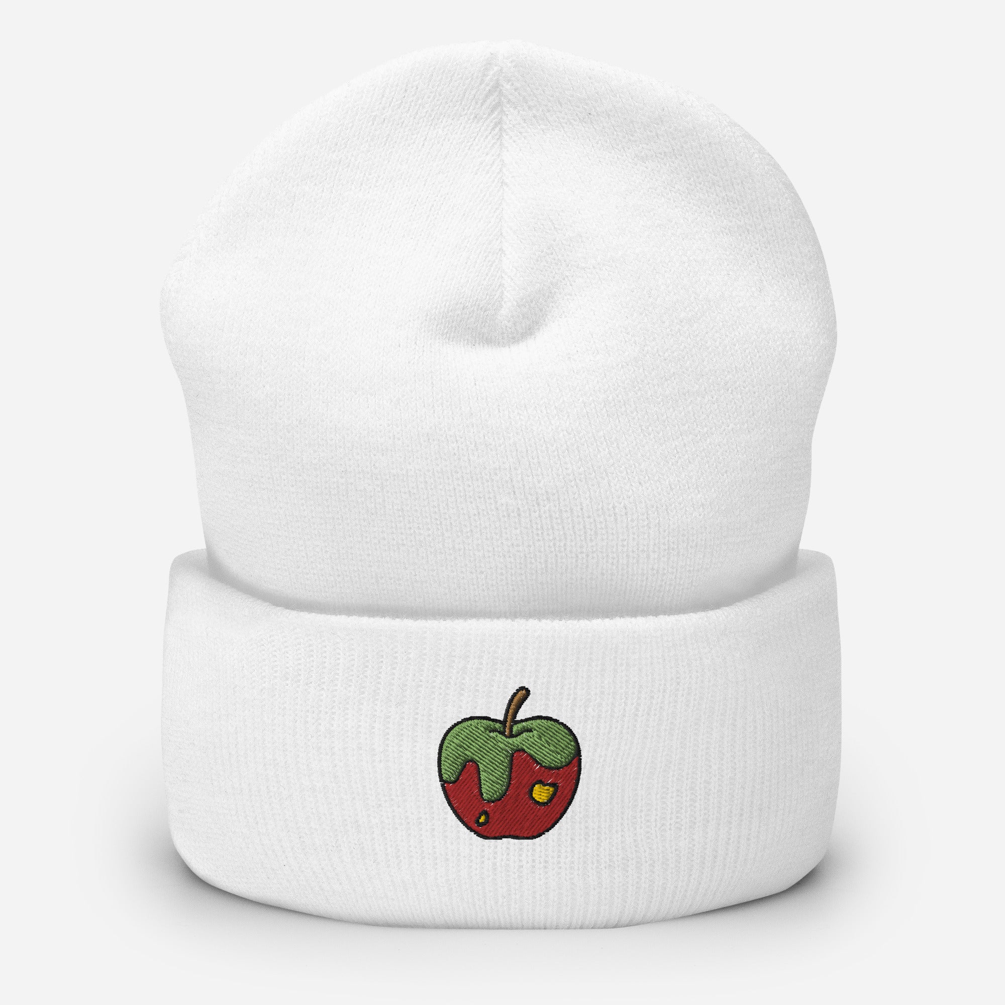 Apple Fruit Beanie Cap, Embroidered Cuffed Beanie, Handmade Unisex Slouchy Gift Hat Cap - Multiple Colors