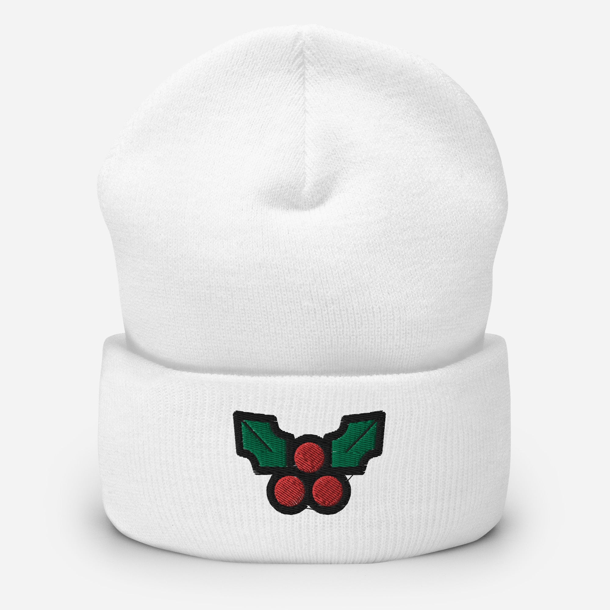Christmas Mistletoe Beanie Cap, Embroidered Decoration Leaf Cuffed Beanie, Handmade Unisex Slouchy Xmas Festive Gift Hat Cap