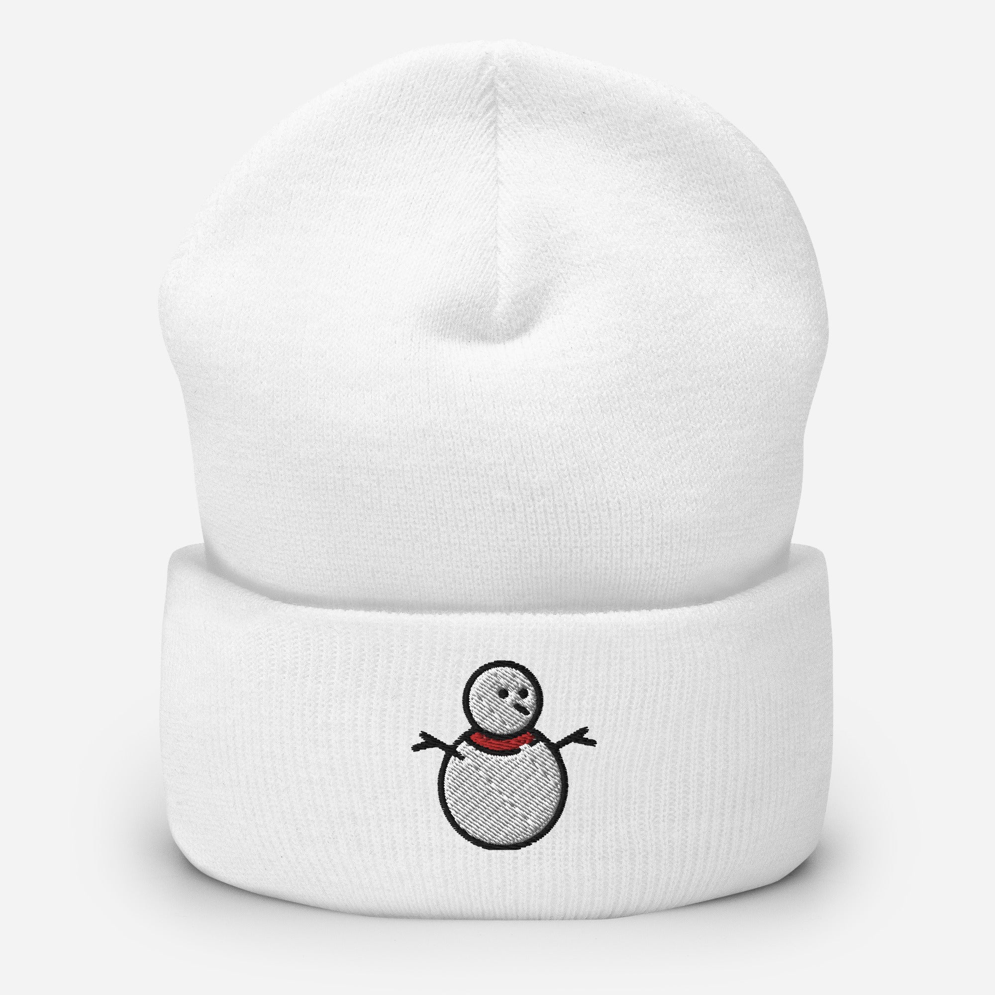 Snowman Beanie Cap, Embroidered Christmas Cuffed Beanie, Handmade Unisex Slouchy Xmas Festive Gift Hat Cap