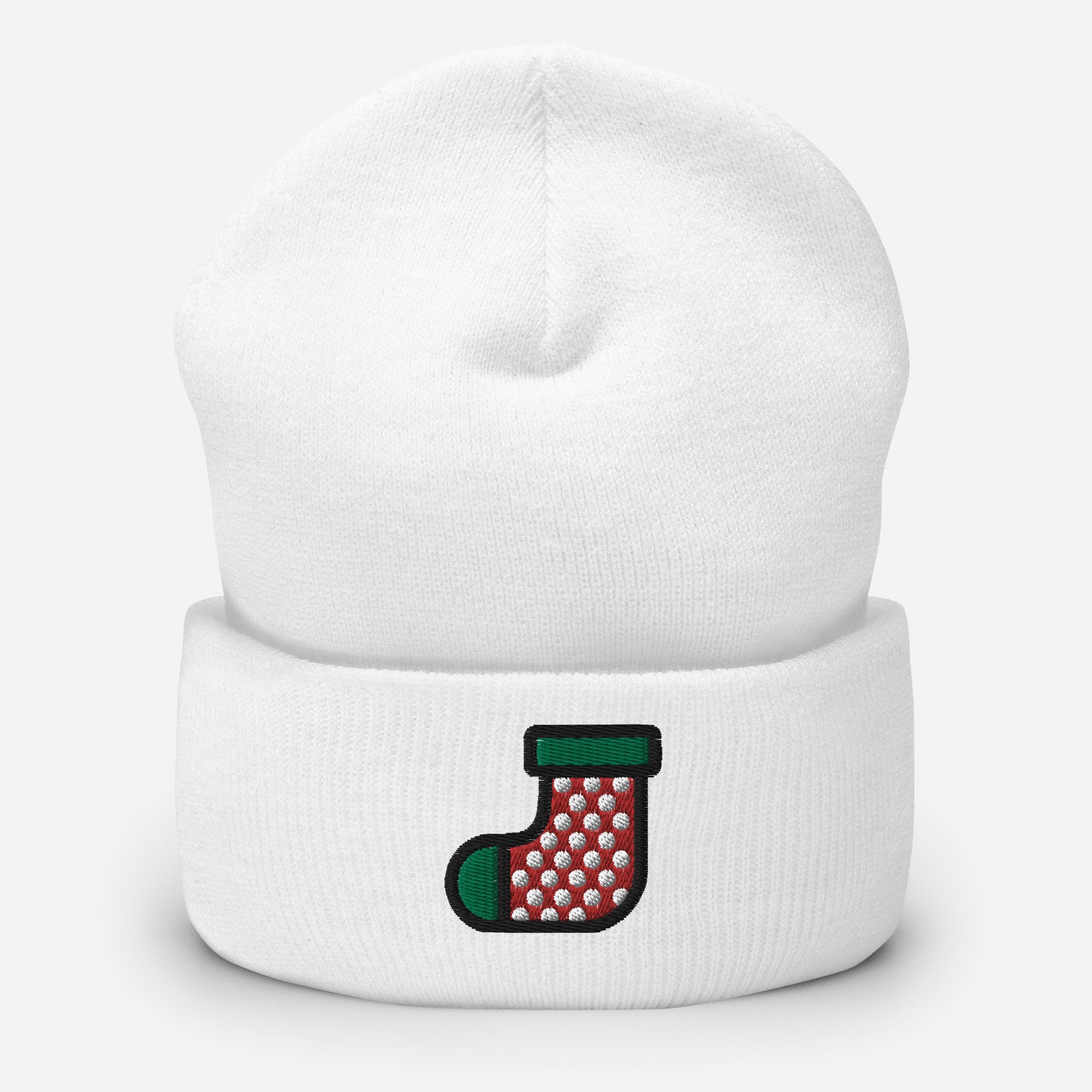 Christmas Stocking Beanie Cap, Embroidered Christmas Socks Cuffed Beanie, Handmade Unisex Slouchy Xmas Festive Gift Hat Cap