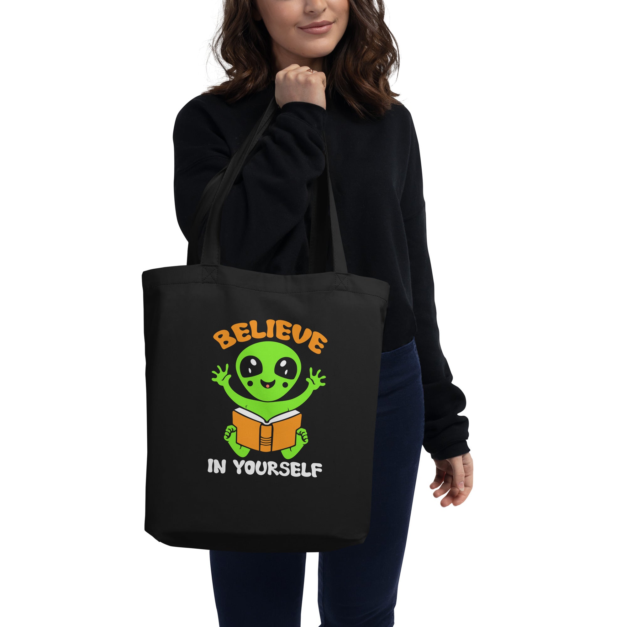 Believe In Yourself Alien Reading Book Aliens Introvert Galaxy Alien Motivational Saying Book Lover Eco Tote Bag