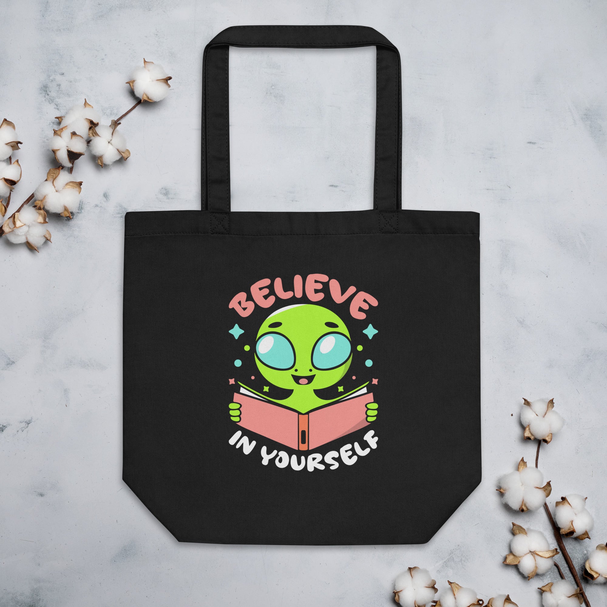 Alien Reading Book Believe In Yourself Aliens Introvert Galaxy Alien Motivational Saying Book Lover Eco Tote Bag