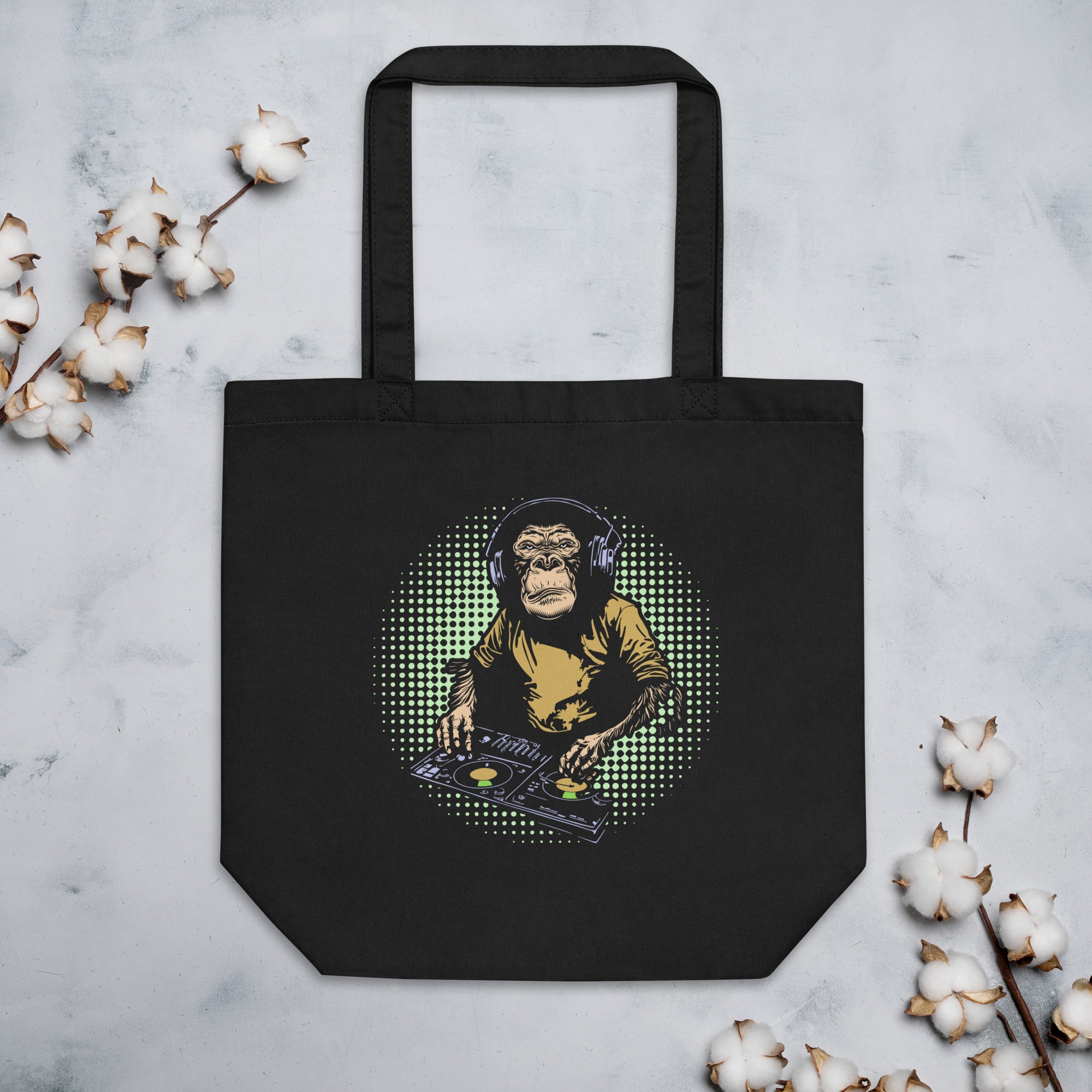 DJ Monkey Mixing Music Gorilla With Headphones Music Hip Hop Dancing Rave Party Eco Tote Bag