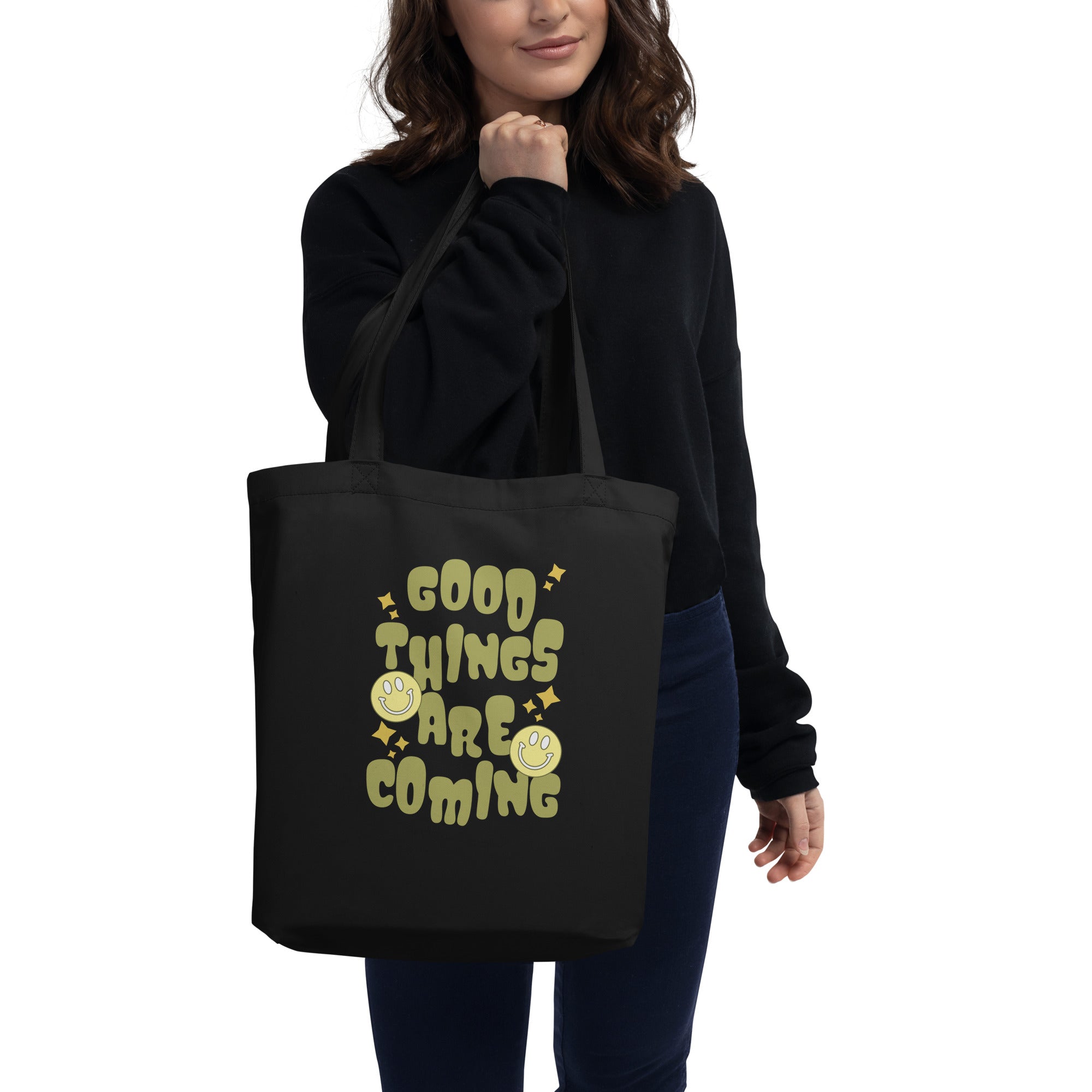 Good Things Are Coming Vintage Retro Groovy Style Positive Vibes Inspirational Motivational Quote Eco Tote Bag