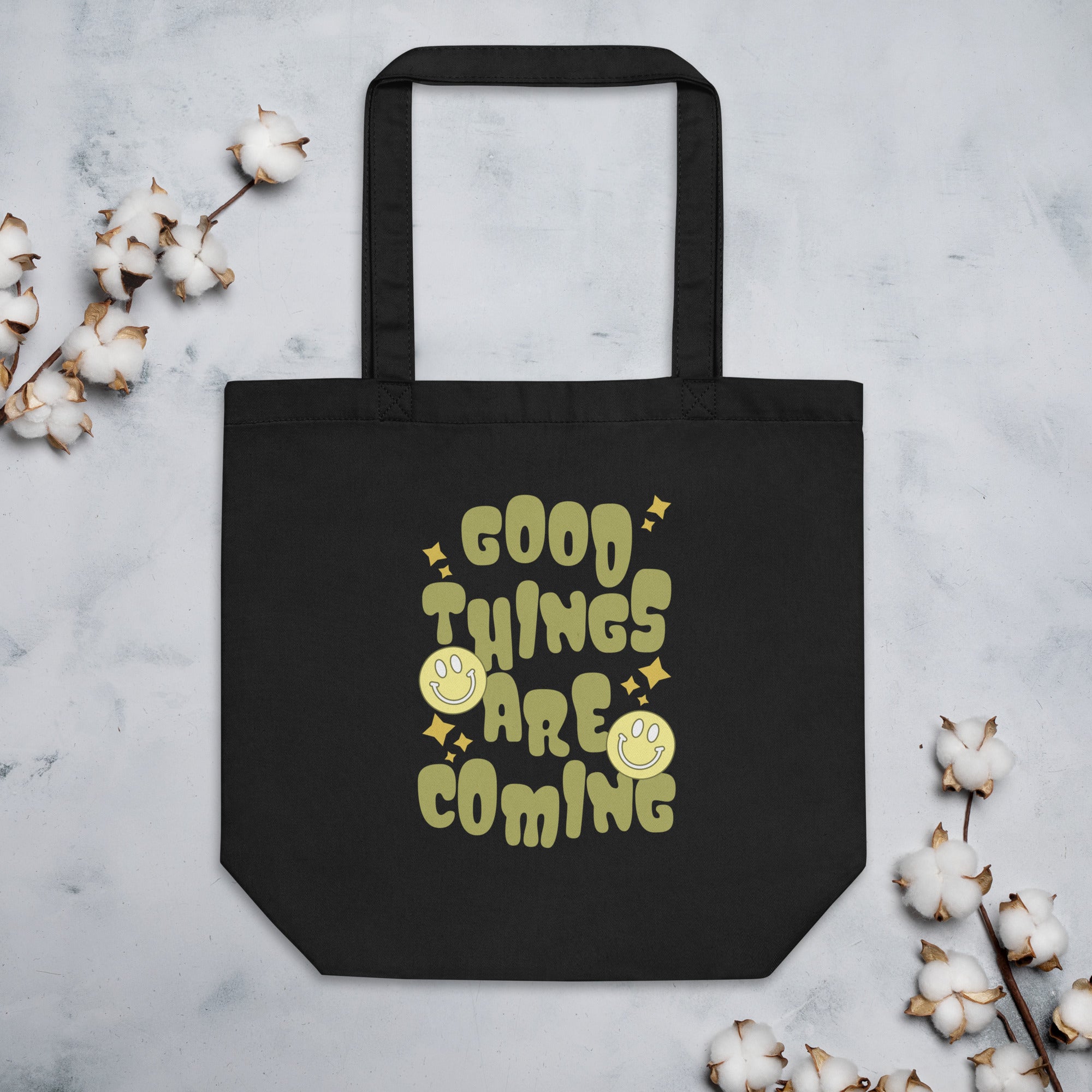 Good Things Are Coming Vintage Retro Groovy Style Positive Vibes Inspirational Motivational Quote Eco Tote Bag