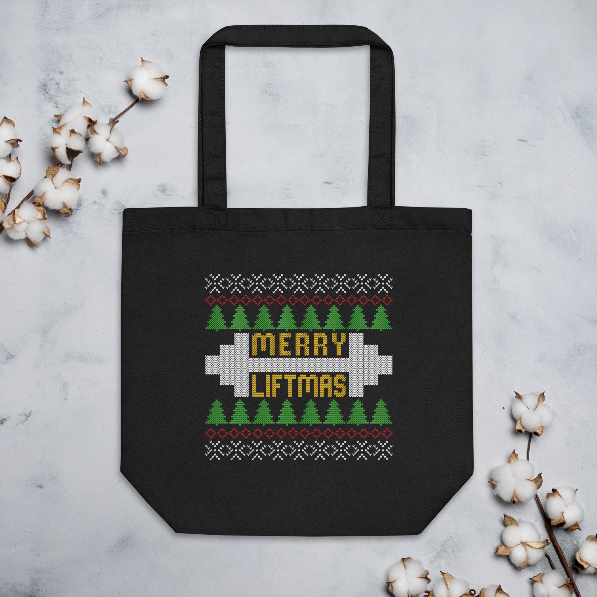 Merry Liftmas Ugly Christmas Gym Fitness Workout Weightlifting Ugly Xmas Eco Tote Bag